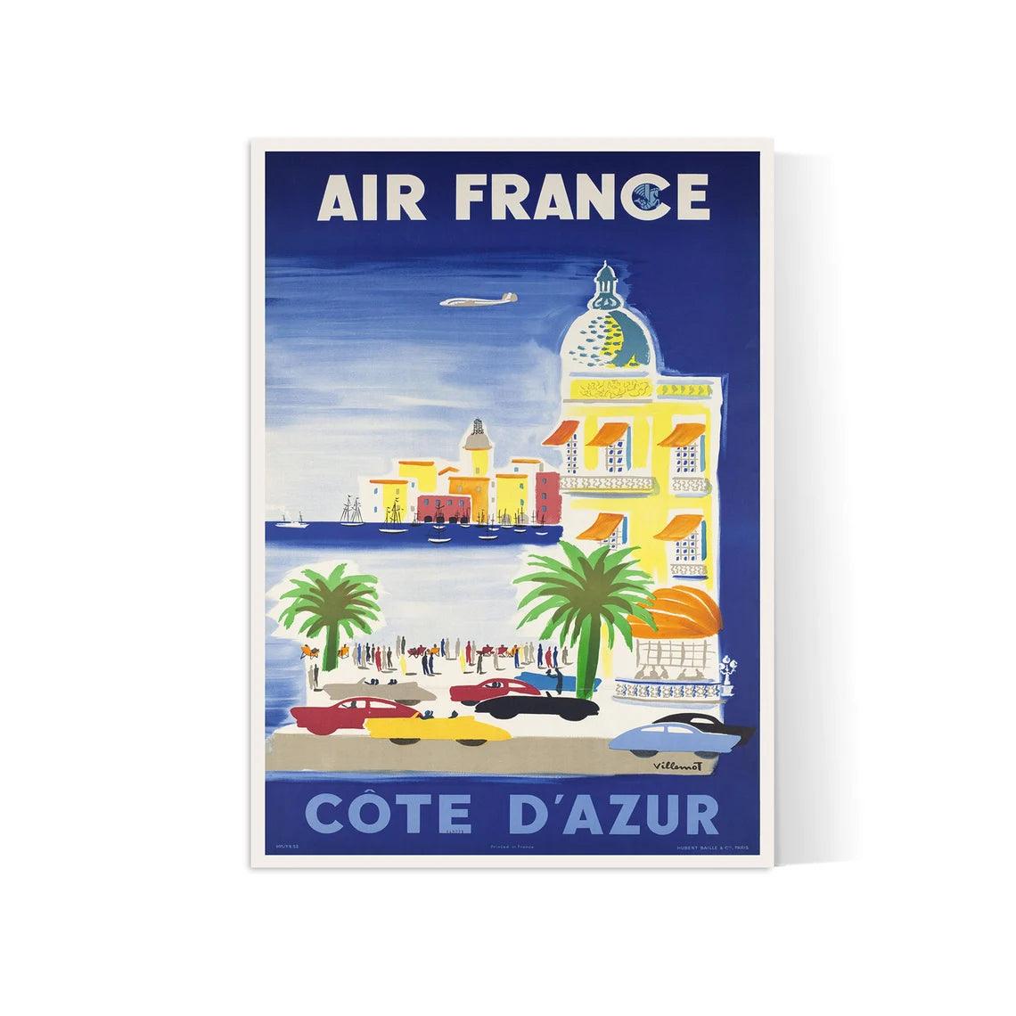 Affiche Air France "Côte d'Azur" - Villemot - Haute Définition - papier mat 230gr/m2 - Poster Vintage