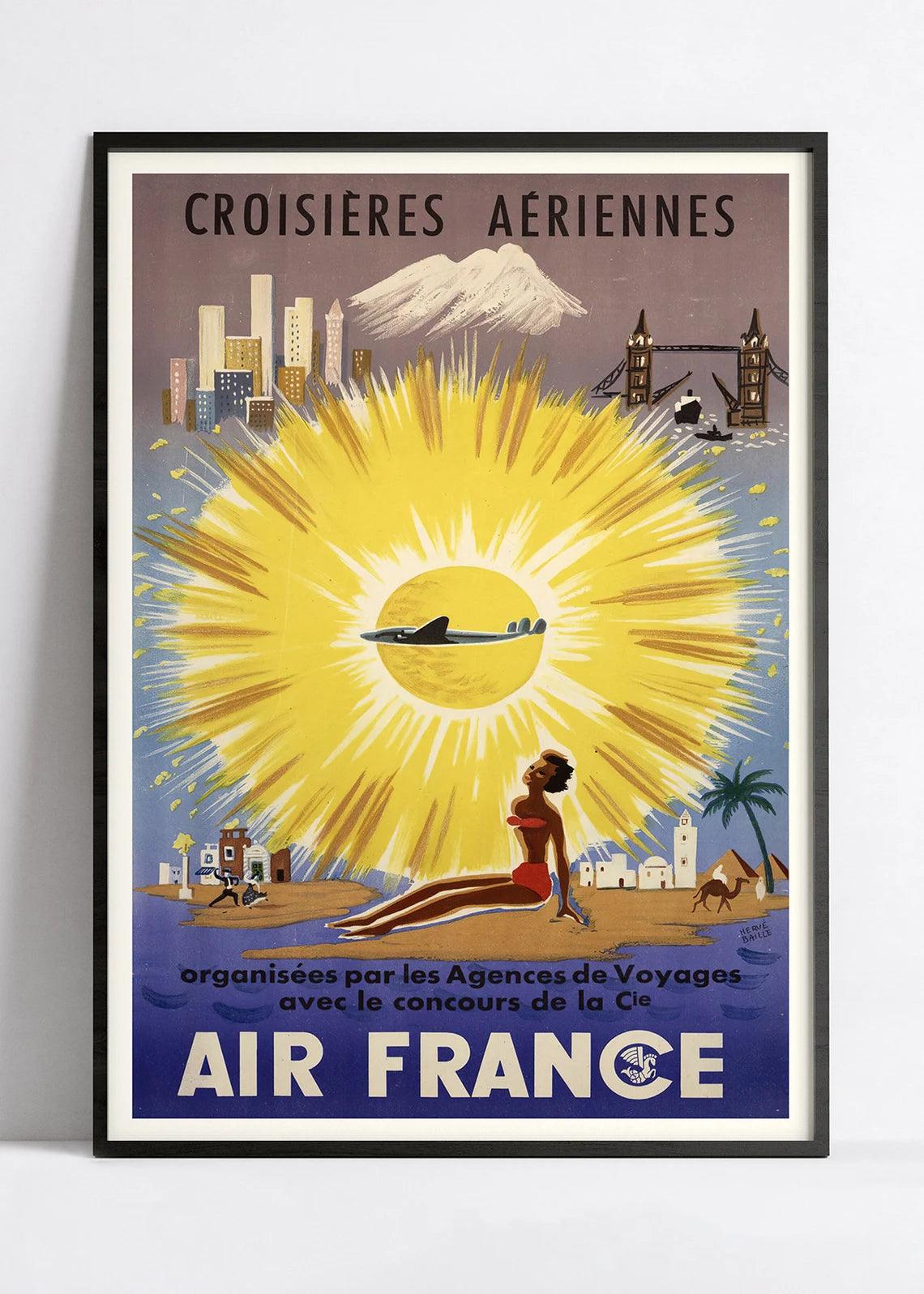 Affiche Air France "Croisières aériennes" - Hervé Baille - Haute Définition - papier mat 230gr/m2 - Poster Vintage