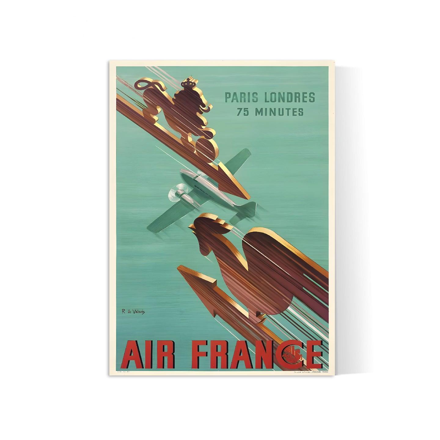 Affiche Air France "Paris-Londres : 75 minutes" - Vintage - Haute Définition - papier mat 230gr/m2 - Poster Vintage