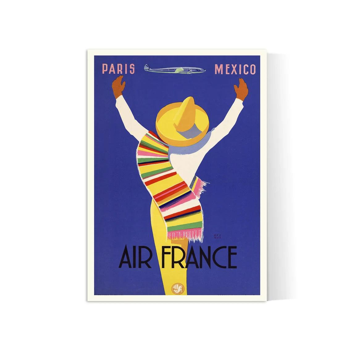 Affiche Air France "Paris Mexico" - Haute Définition - papier mat 230gr/m2 - Poster Vintage