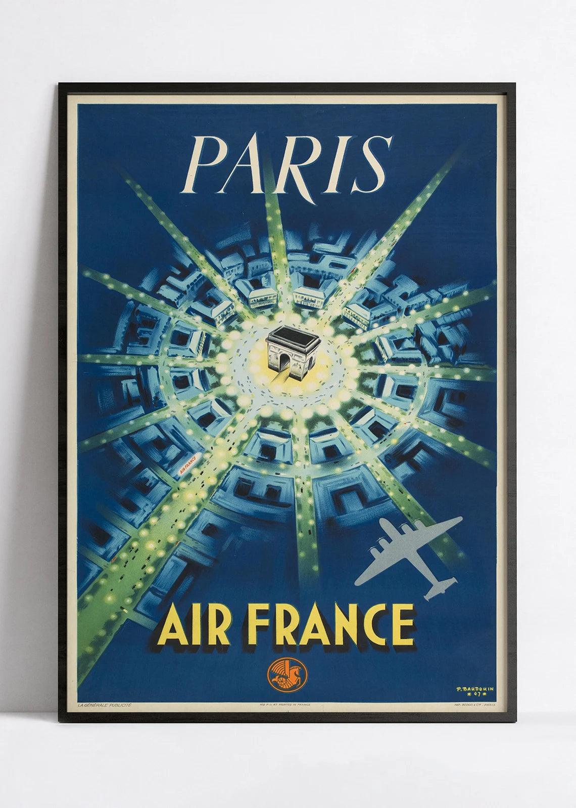 Affiche Air France "Paris" - Vintage - Haute Définition - papier mat 230gr/m2 - Poster Vintage