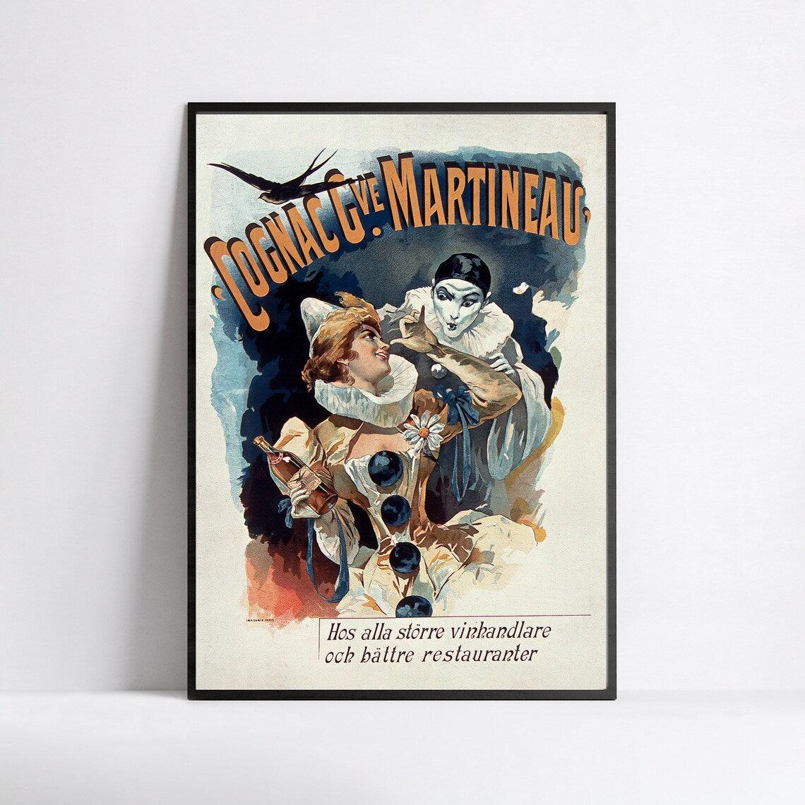 Affiche alcool vintage "Cognac Martineau " - Art Nouveau - Haute Définition - papier mat 230gr/m2 - Poster Vintage