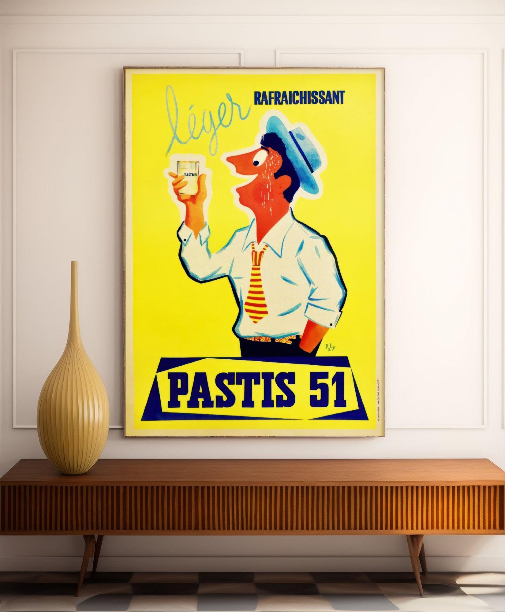 Affiche alcool vintage "Pastis 51" - Paly - Haute Définition - Poster Vintage