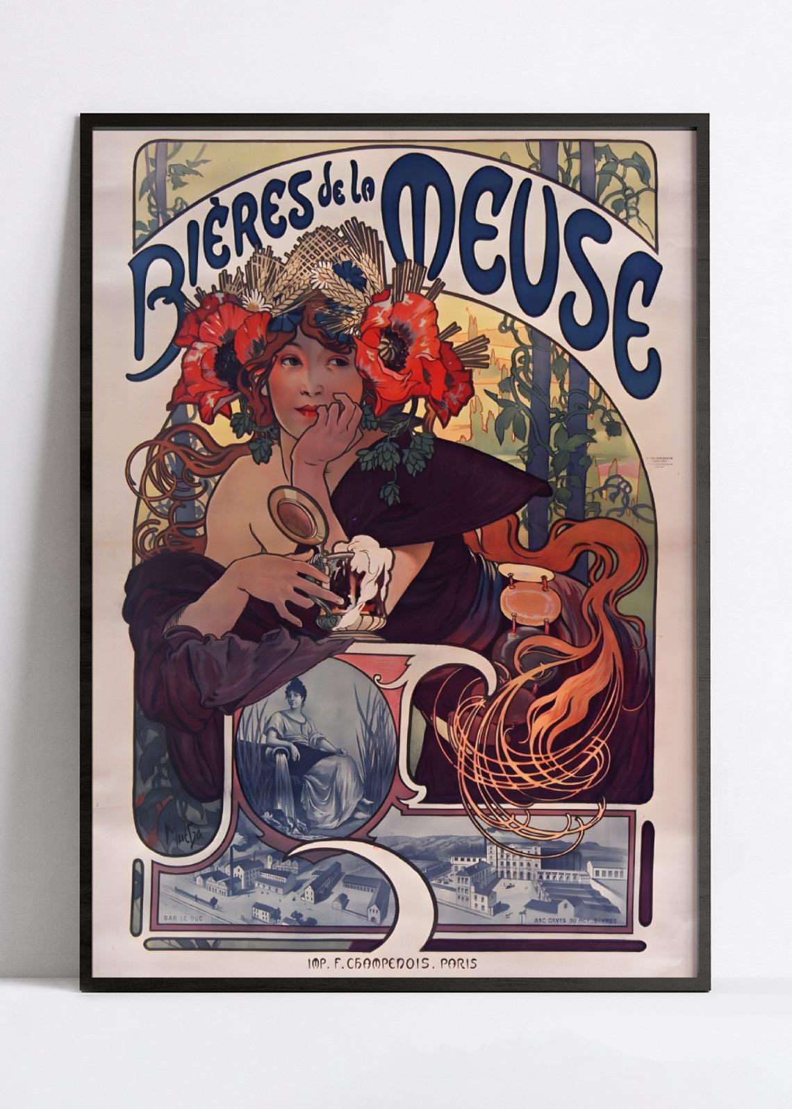 Affiche Alphonse Mucha "Bières de la Meuse" vintage - Art Nouveau - Haute Définition - papier mat 230gr/m2 - Poster Vintage