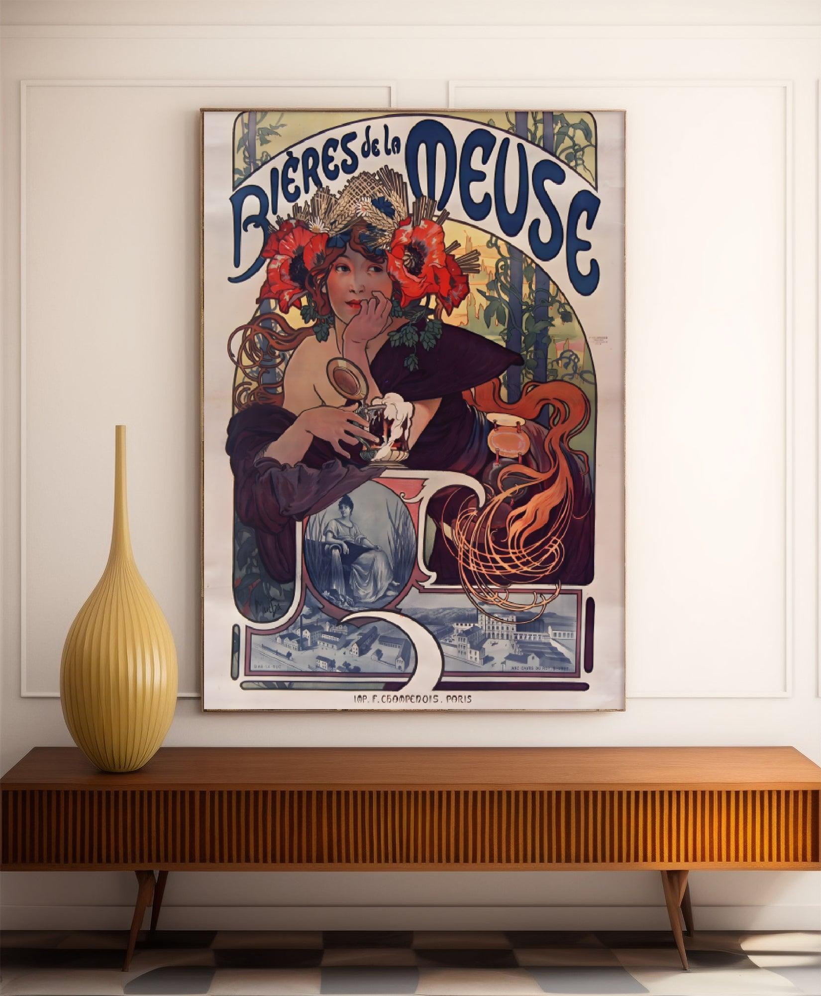 Affiche Alphonse Mucha "Bières de la Meuse" vintage - Art Nouveau - Haute Définition - papier mat 230gr/m2 - Poster Vintage