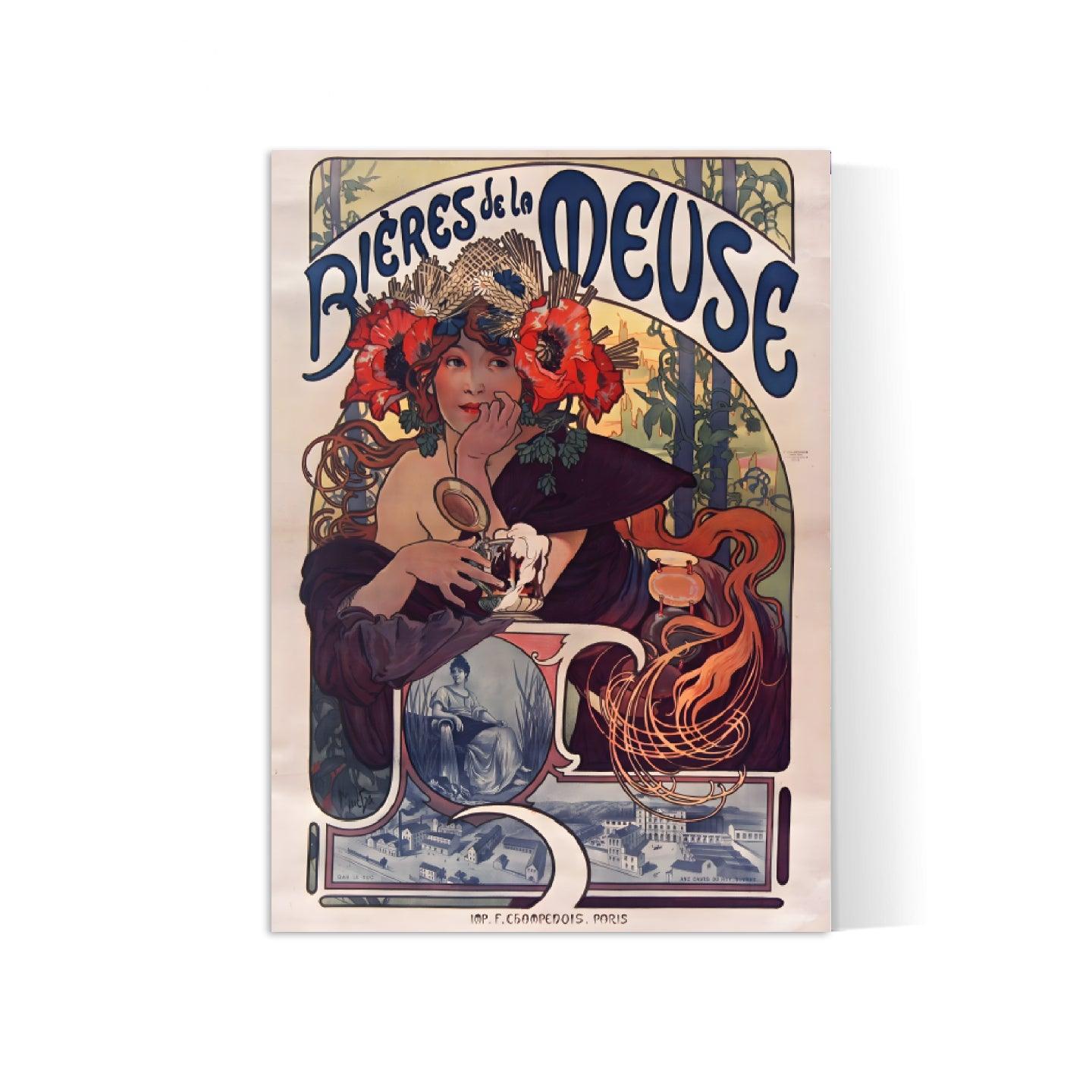 Affiche Alphonse Mucha "Bières de la Meuse" vintage - Art Nouveau - Haute Définition - papier mat 230gr/m2 - Poster Vintage