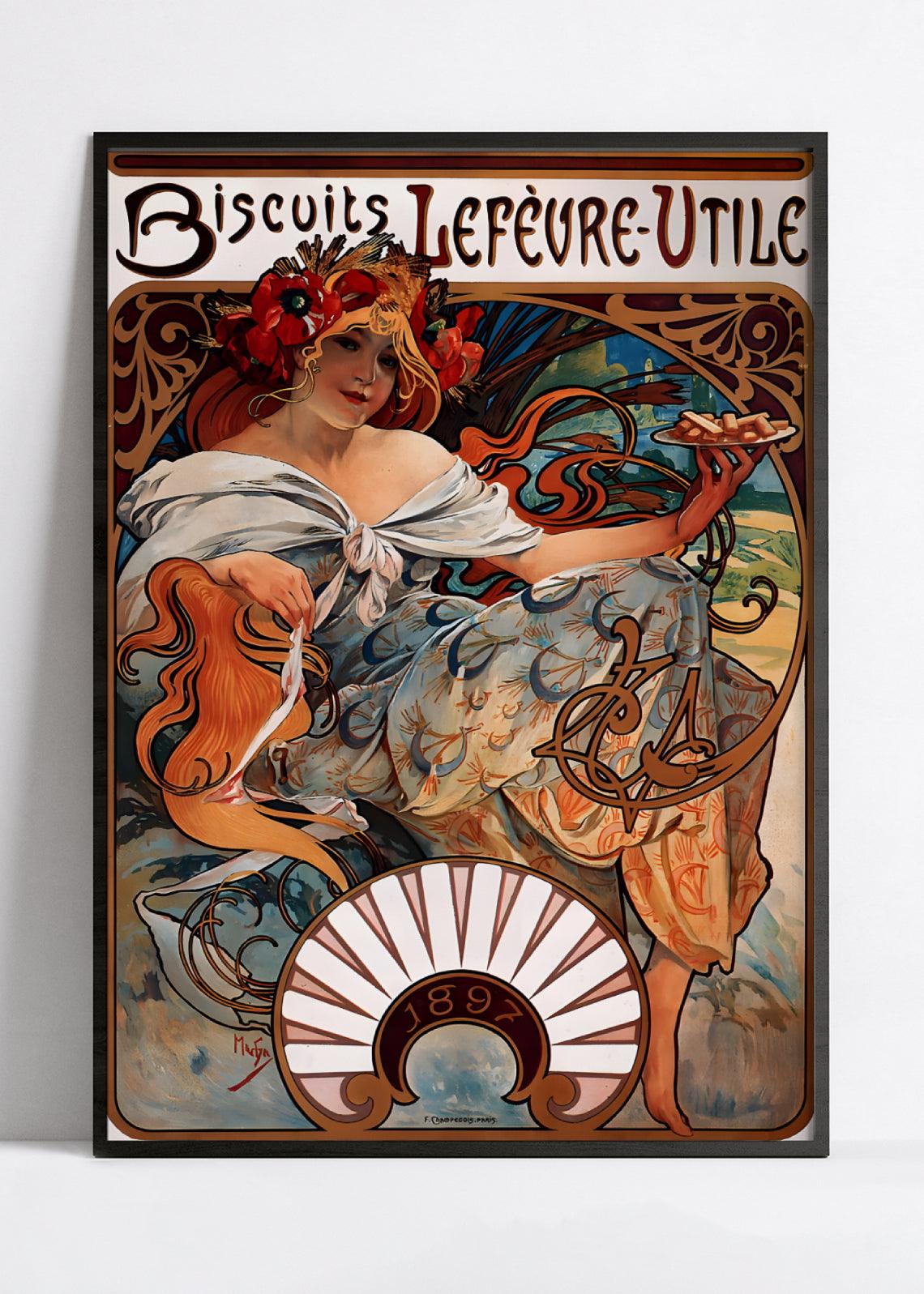 Affiche Alphonse Mucha "Biscuits Lefèvre Utile" - Art Nouveau - Haute Définition - papier mat 230gr/m2 - Poster Vintage