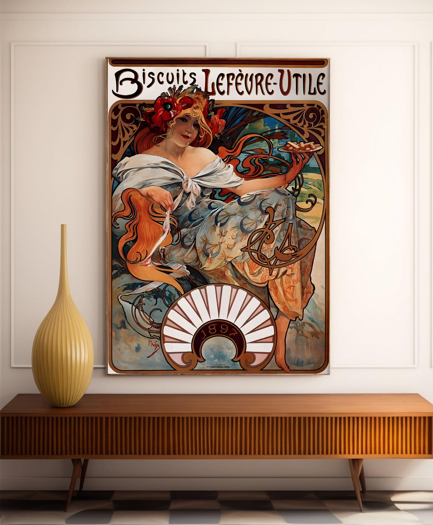 Affiche Alphonse Mucha "Biscuits Lefèvre Utile" - Art Nouveau - Haute Définition - papier mat 230gr/m2 - Poster Vintage