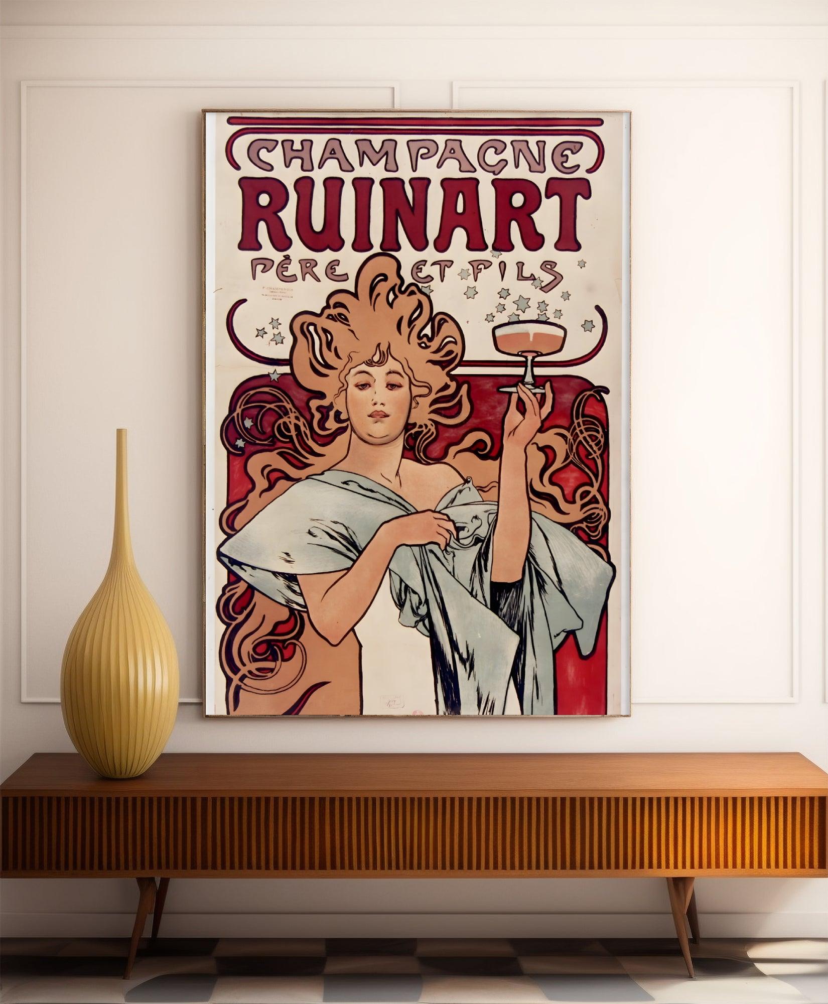 Affiche Alphonse Mucha "Champagne Ruinart" - Art Nouveau - Haute Définition - papier mat 230gr/m2 - Poster Vintage