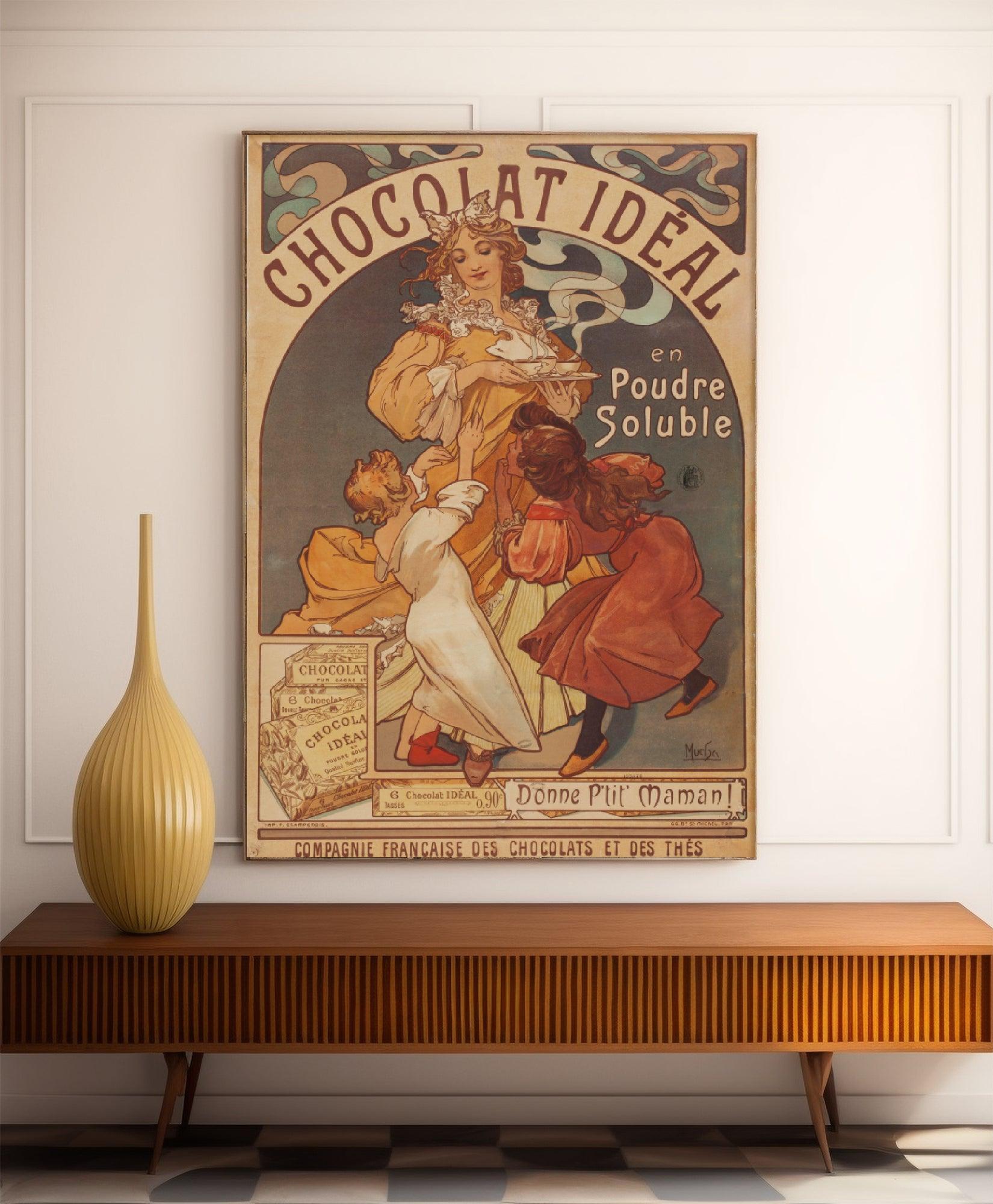 Affiche Alphonse Mucha "Chocolat Idéal" vintage - Art Nouveau - Haute Définition - papier mat 230gr/m2 - Poster Vintage