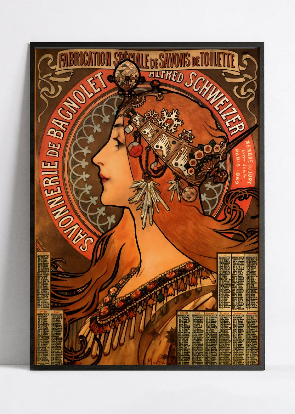 Affiche Alphonse Mucha "Savon Bagnolet" - Art Nouveau - Haute Définition - papier mat 230gr/m2 - Poster Vintage