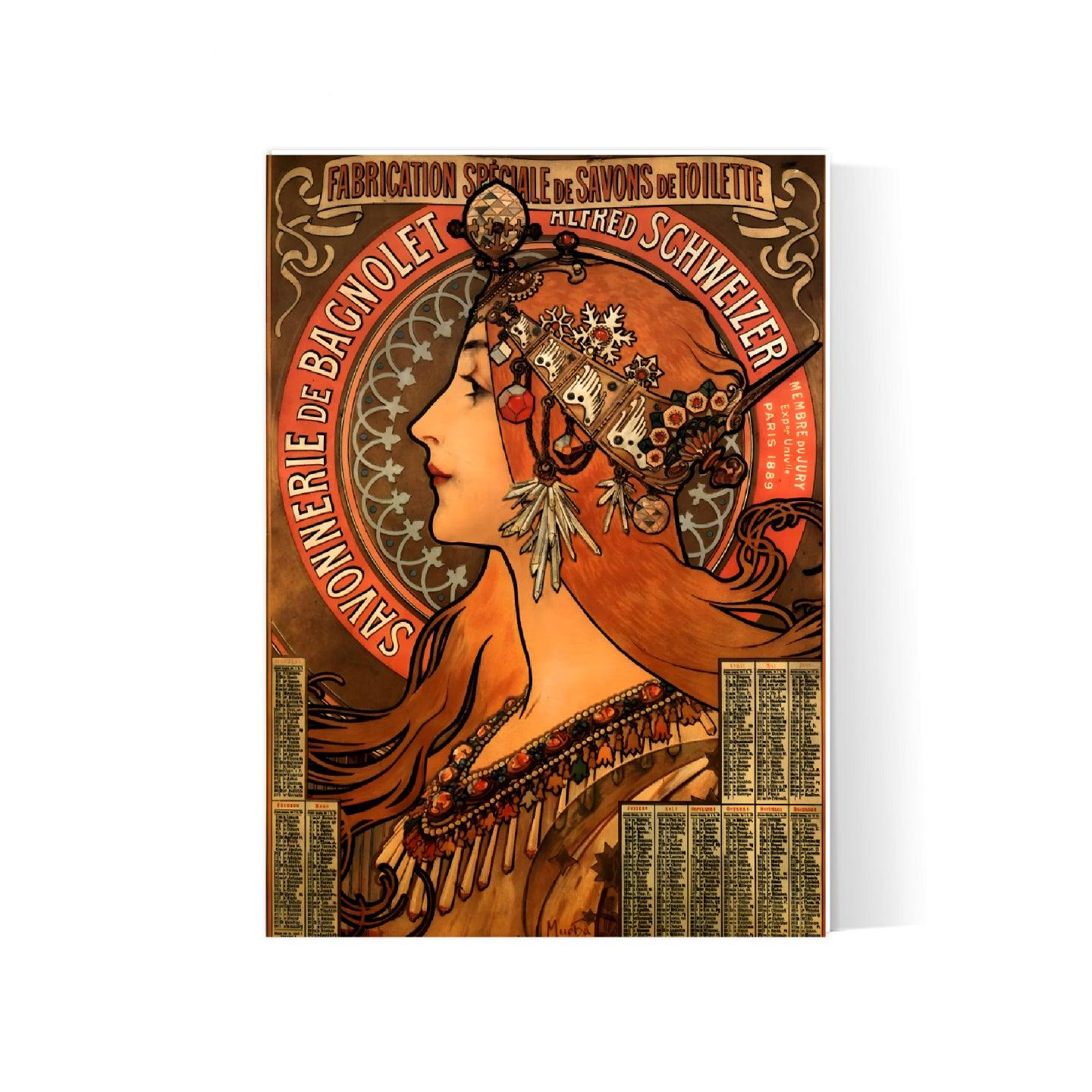 Affiche Alphonse Mucha "Savon Bagnolet" - Art Nouveau - Haute Définition - papier mat 230gr/m2 - Poster Vintage