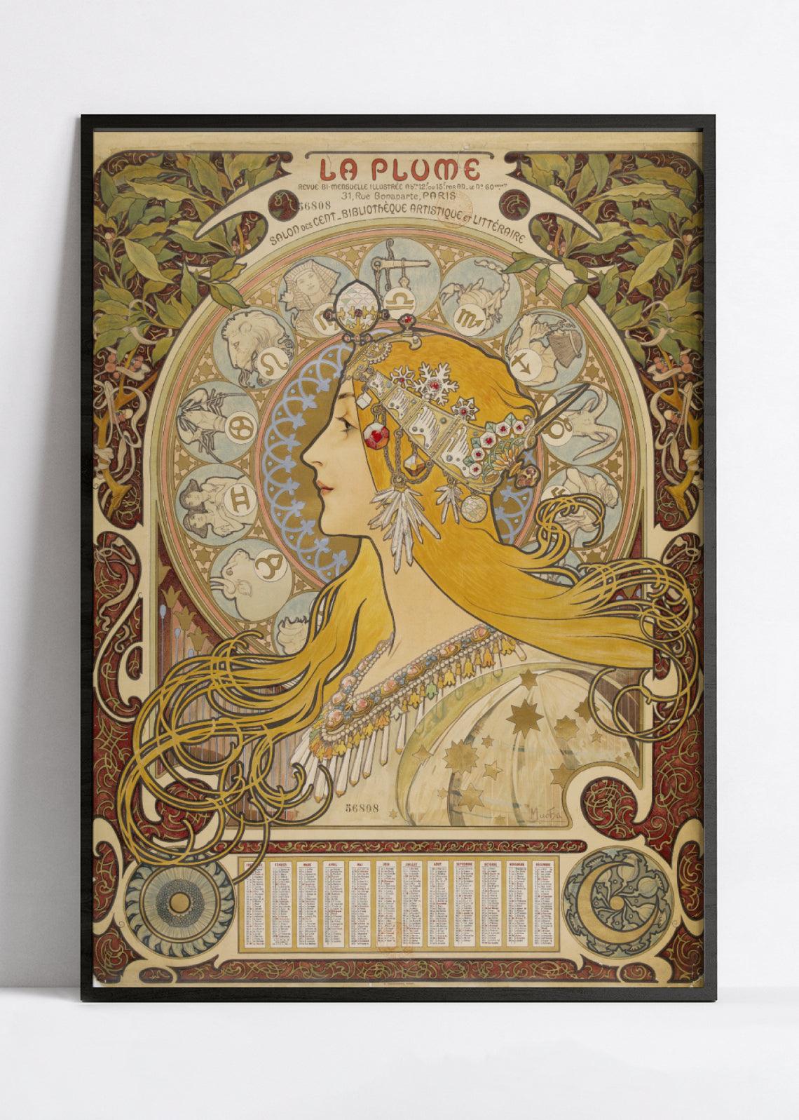 Affiche Alphonse Mucha "Zodiac" vintage - Art Nouveau - Haute Définition - papier mat 230gr/m2 - Poster Vintage