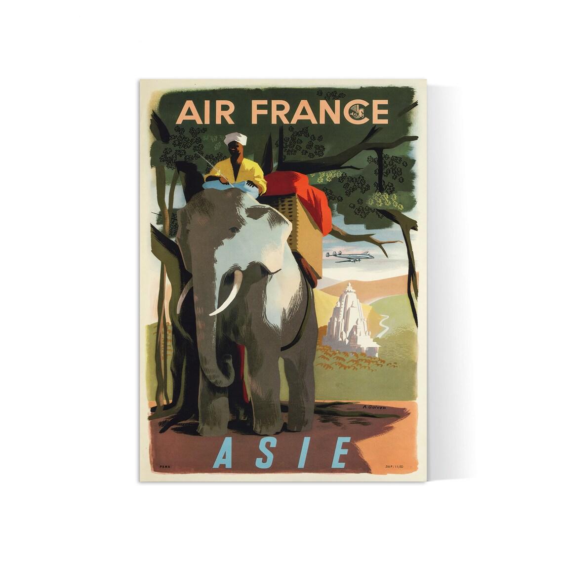 Affiche aviation vintage Air France "Asie" - Haute Définition - papier mat 230gr/m2 - Poster Vintage