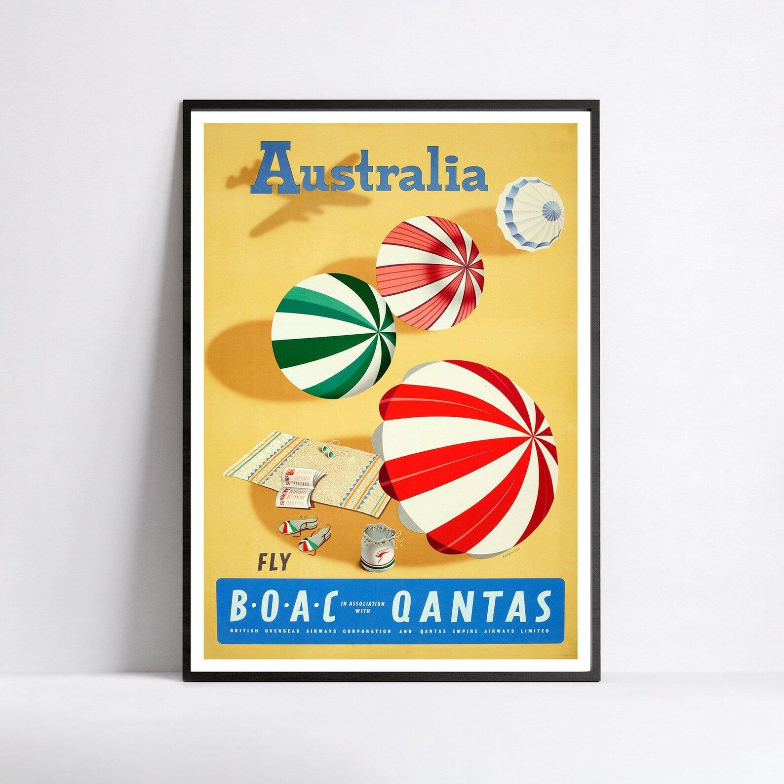 Affiche aviation vintage " Australia Fly"- Frank Nanninga - Haute Définition - papier mat 230gr/m2 - Poster Vintage