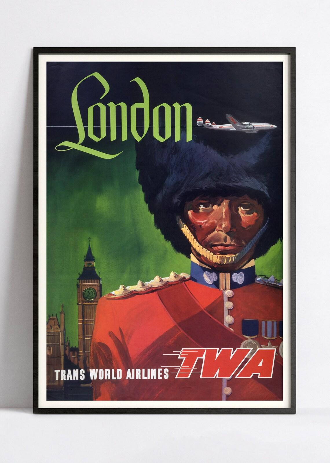 Affiche aviation vintage "London" - TWA - Haute Définition - papier mat 230gr/m2 - Poster Vintage