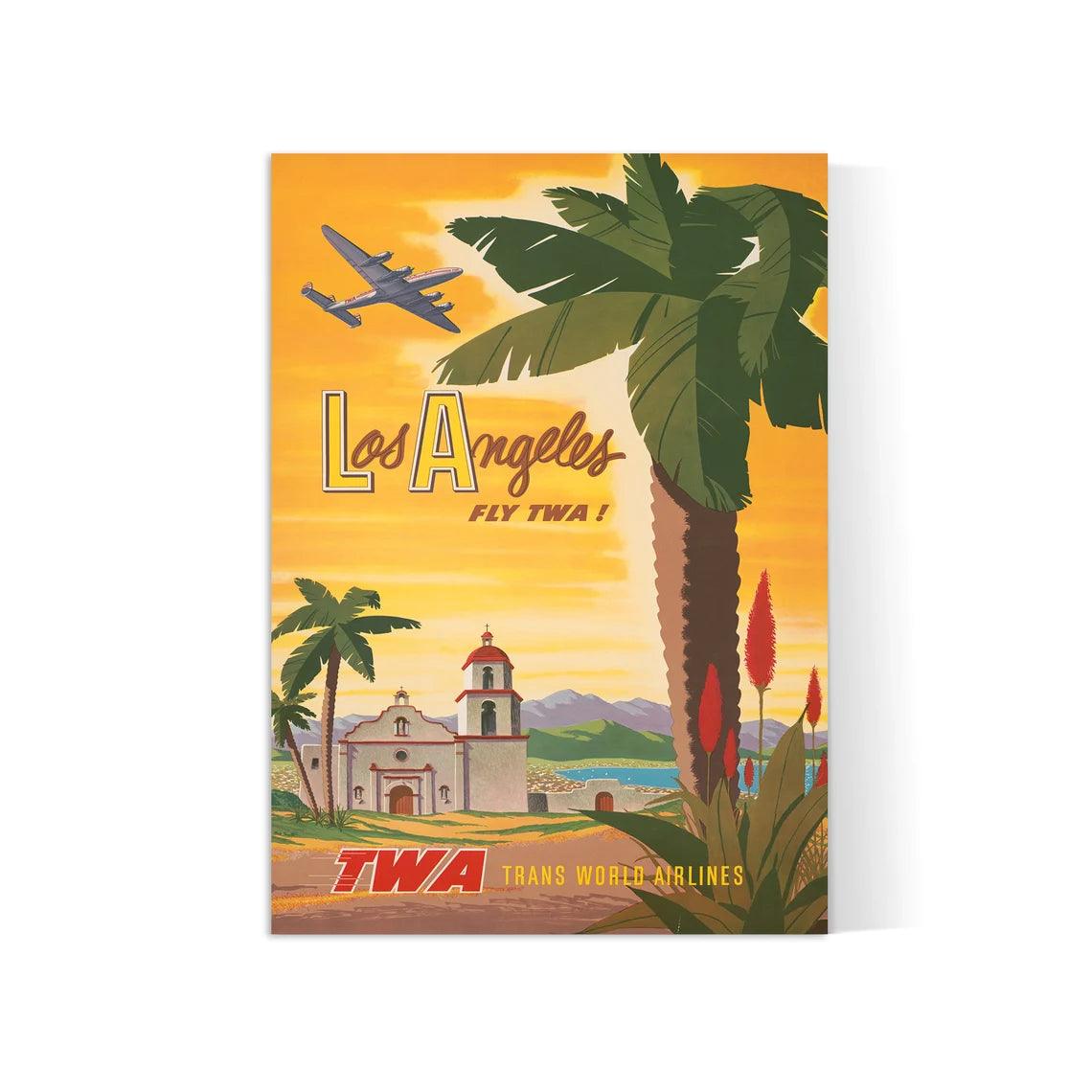 Affiche aviation vintage "Los Angeles" - TWA - Haute Définition - papier mat 230gr/m2 - Poster Vintage