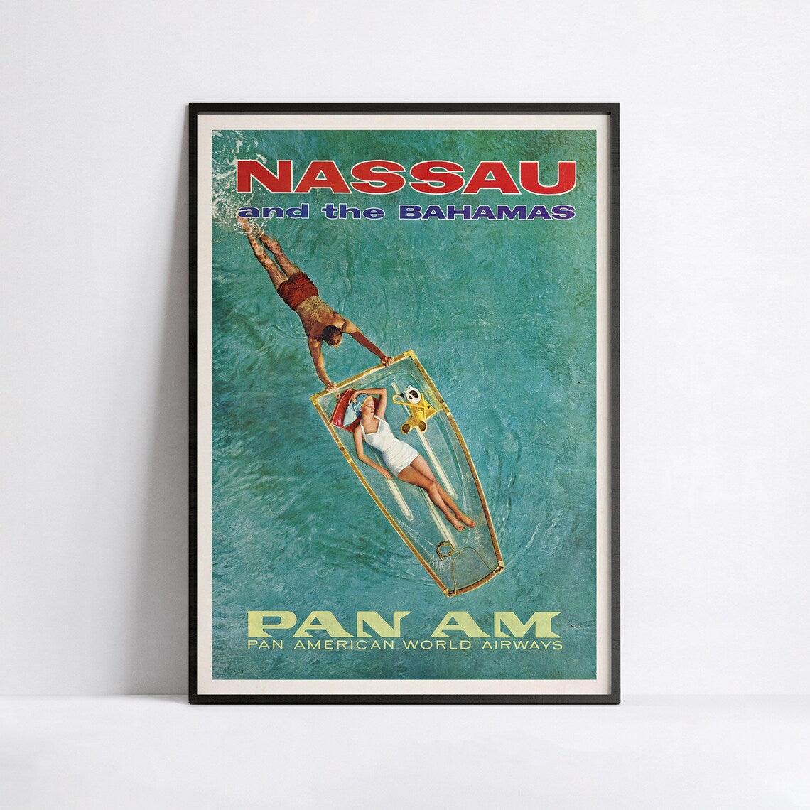 Affiche aviation vintage "Nassau" - Panam - Haute Définition - papier mat 230gr/m² - Poster Vintage