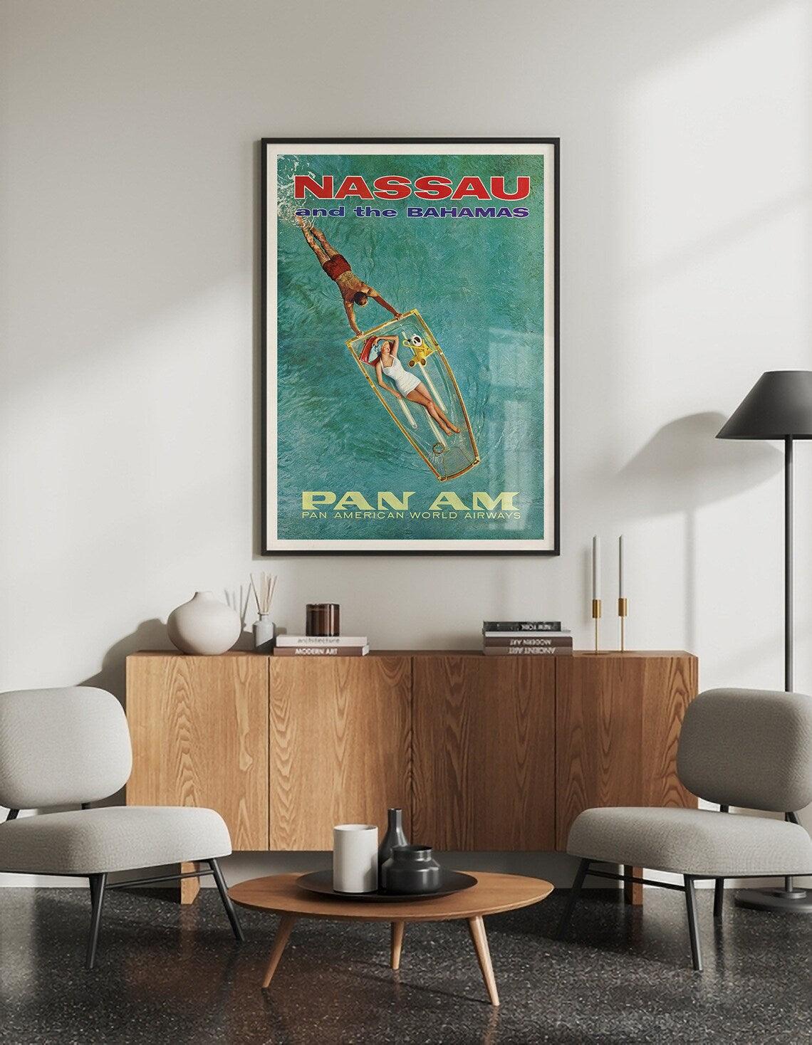 Affiche aviation vintage "Nassau" - Panam - Haute Définition - papier mat 230gr/m² - Poster Vintage