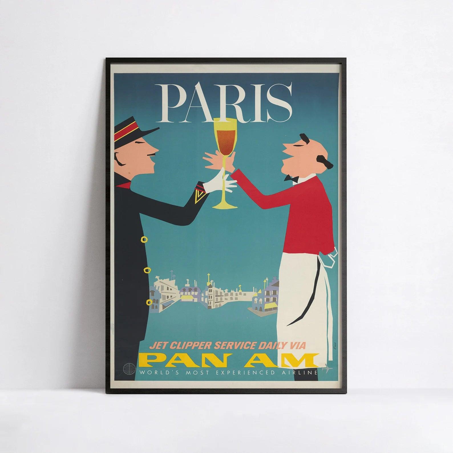 Affiche aviation vintage "Paris" Pan American -Aaron Fine- Haute Définition - papier mat 230gr/m2 - Poster Vintage