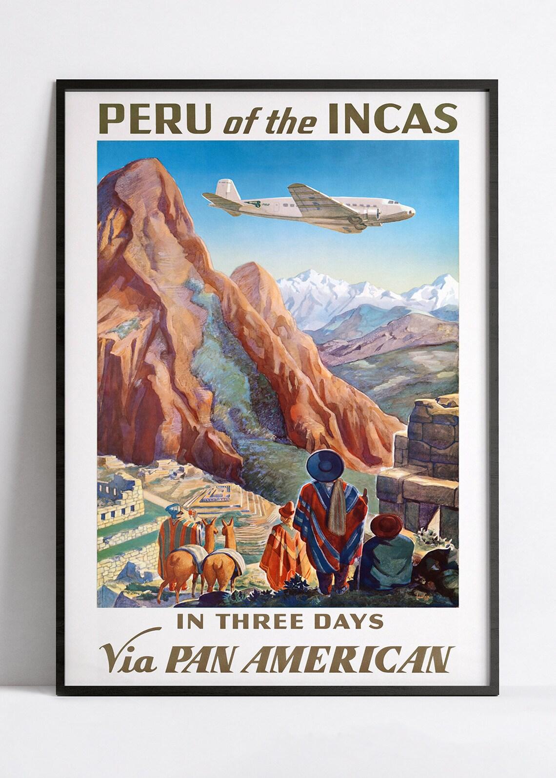 Affiche aviation vintage "Peru of the Incas" - PANAM - Haute Définition - papier mat 230gr/m2 - Poster Vintage