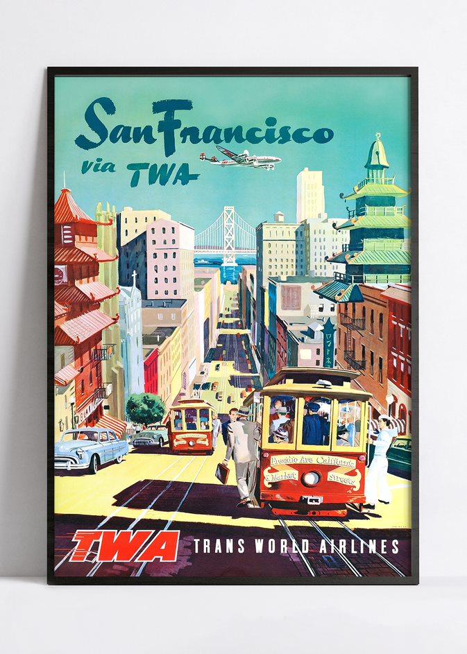 Affiche aviation vintage "San Francisco" TWA - Haute Définition - papier mat 230gr/m2 - Poster Vintage