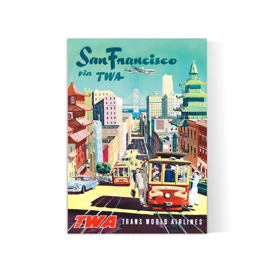 Affiche aviation vintage "San Francisco" TWA - Haute Définition - papier mat 230gr/m2 - Poster Vintage