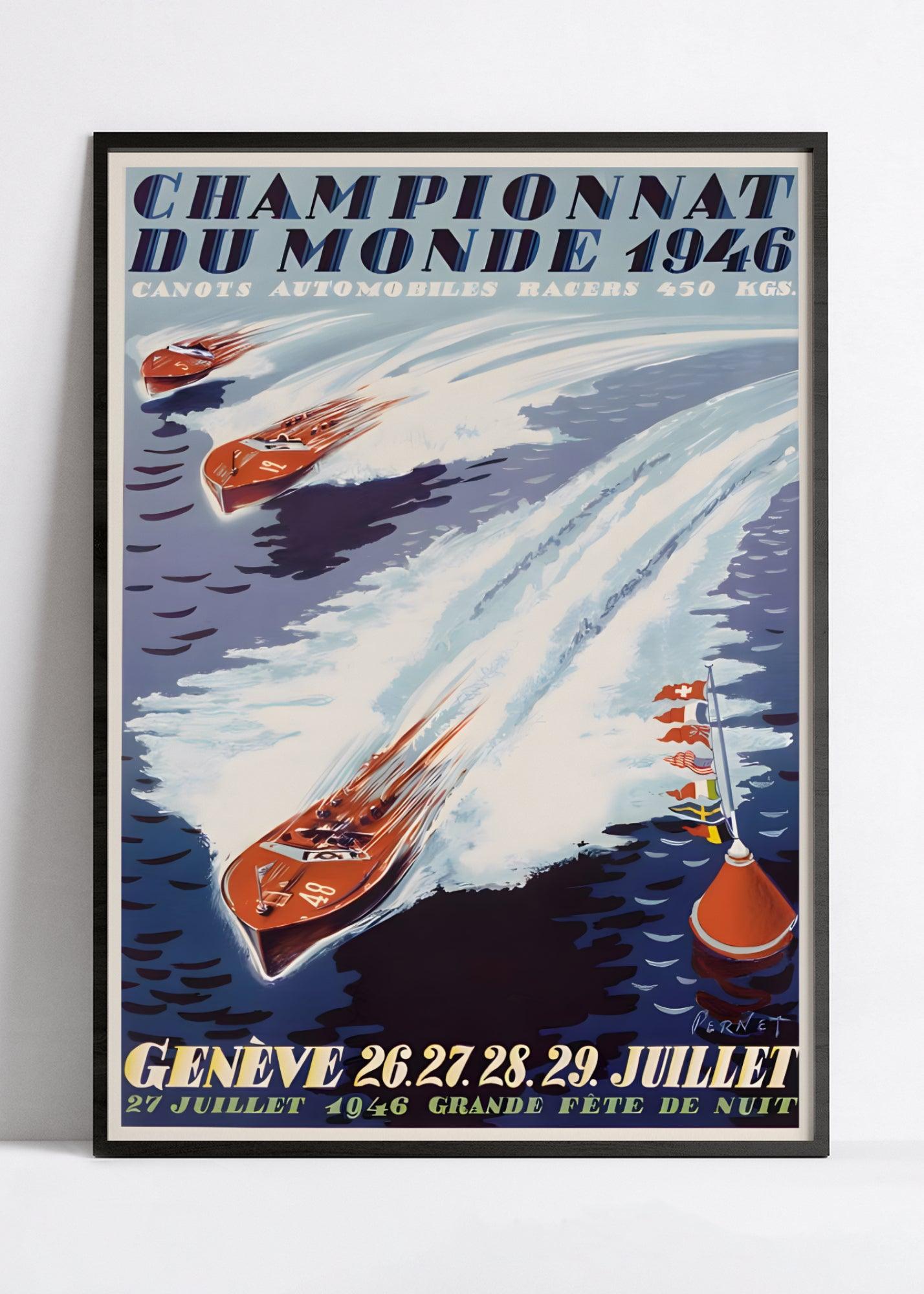 Affiche bateau vintage "Championnats du monde 1946"- Haute Définition - papier mat 230gr/m² - Poster Vintage