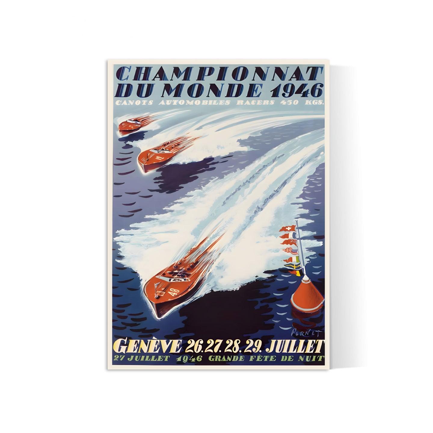 Affiche bateau vintage "Championnats du monde 1946"- Haute Définition - papier mat 230gr/m² - Poster Vintage