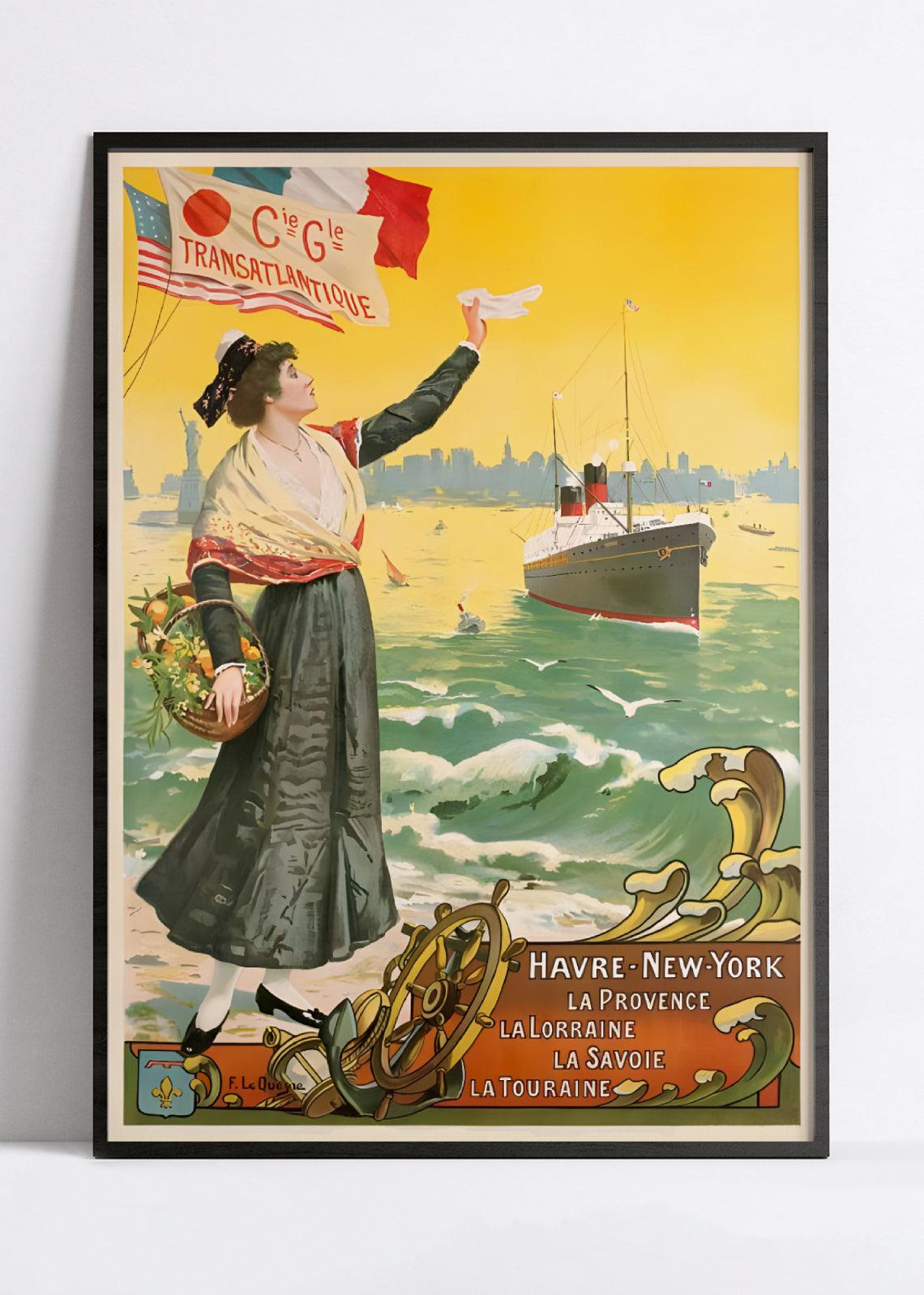 Affiche bateau vintage "Compagnie transatlantique" - Haute Définition - papier mat 230gr/m² - Poster Vintage