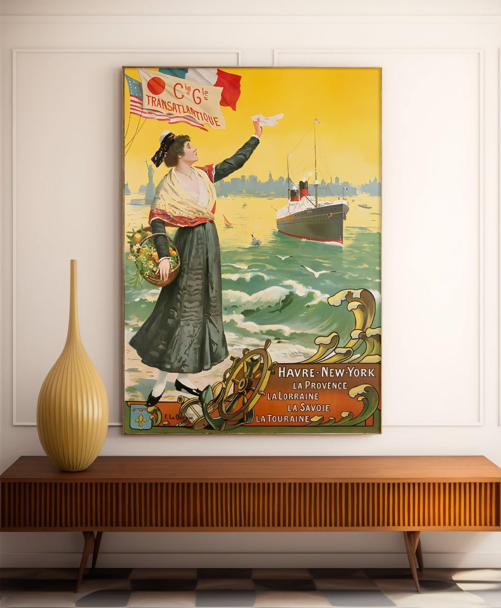 Affiche bateau vintage "Compagnie transatlantique" - Haute Définition - papier mat 230gr/m² - Poster Vintage