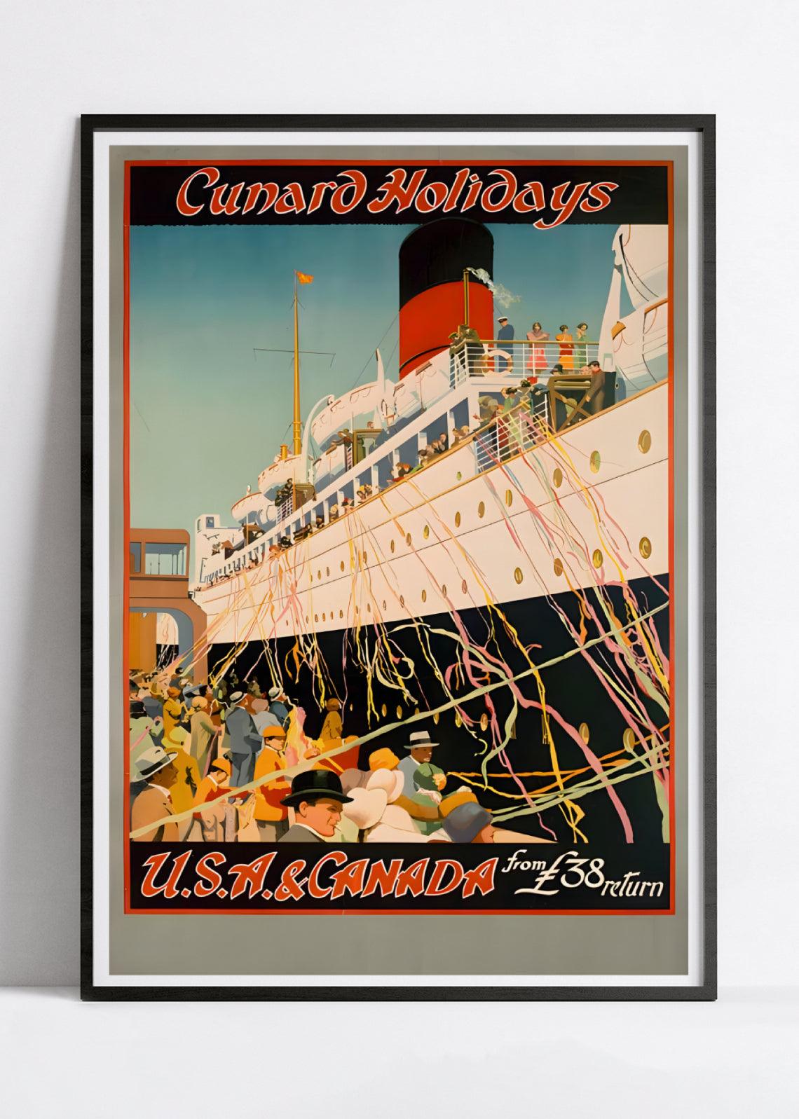 Affiche bateau vintage "Cunard Holydays" - Haute Définition - papier mat 230gr/m² - Poster Vintage