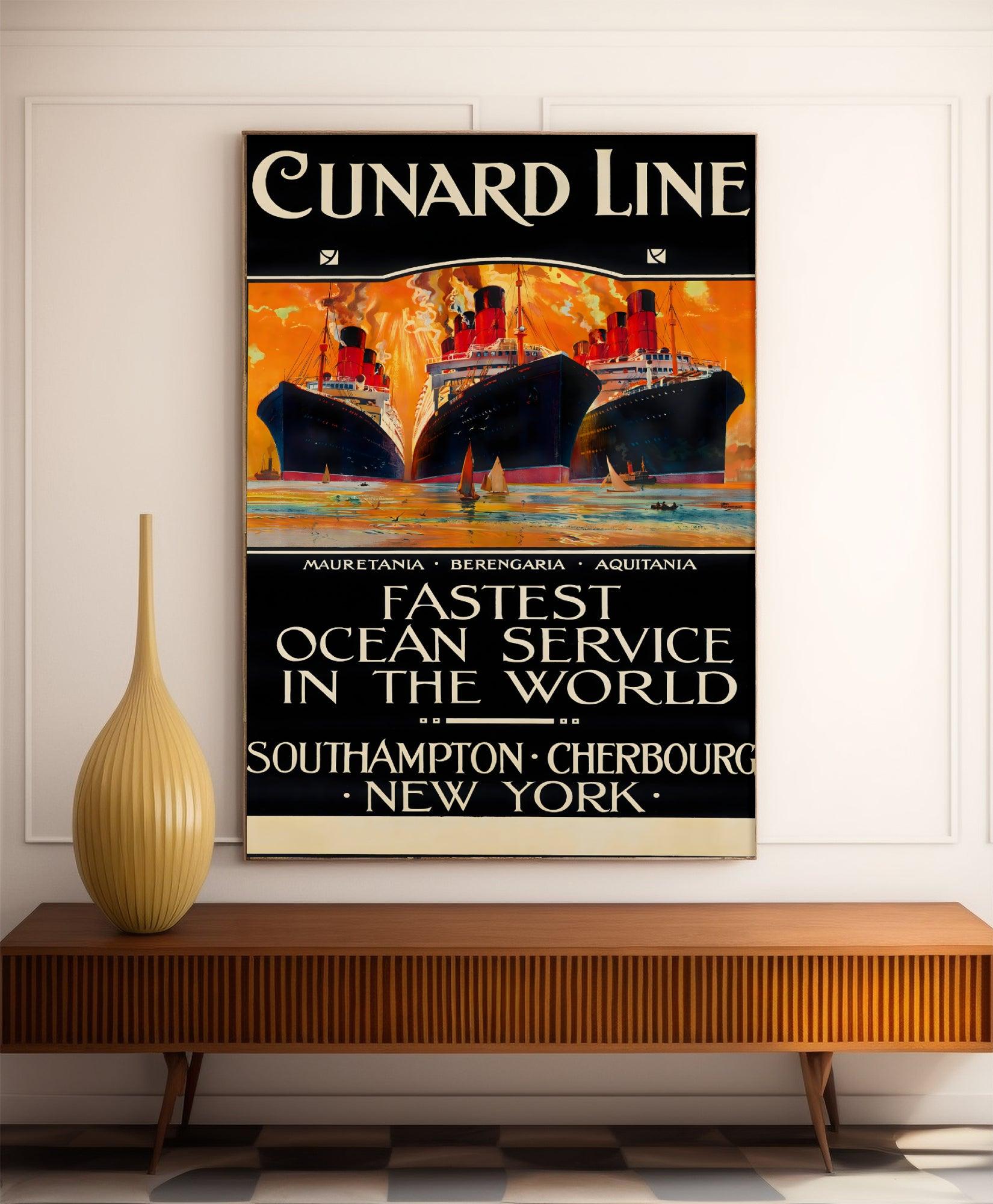 Affiche bateau vintage "Cunard Line" - Odin Rosenvinge - Haute Définition - papier mat 230gr/m² - Poster Vintage