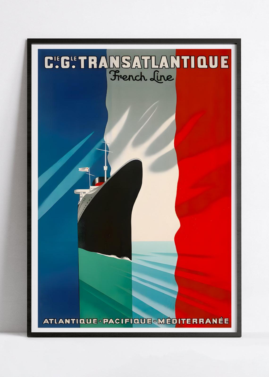 Affiche bateau vintage "French Line" - Haute Définition - papier mat 230gr/m² - Poster Vintage