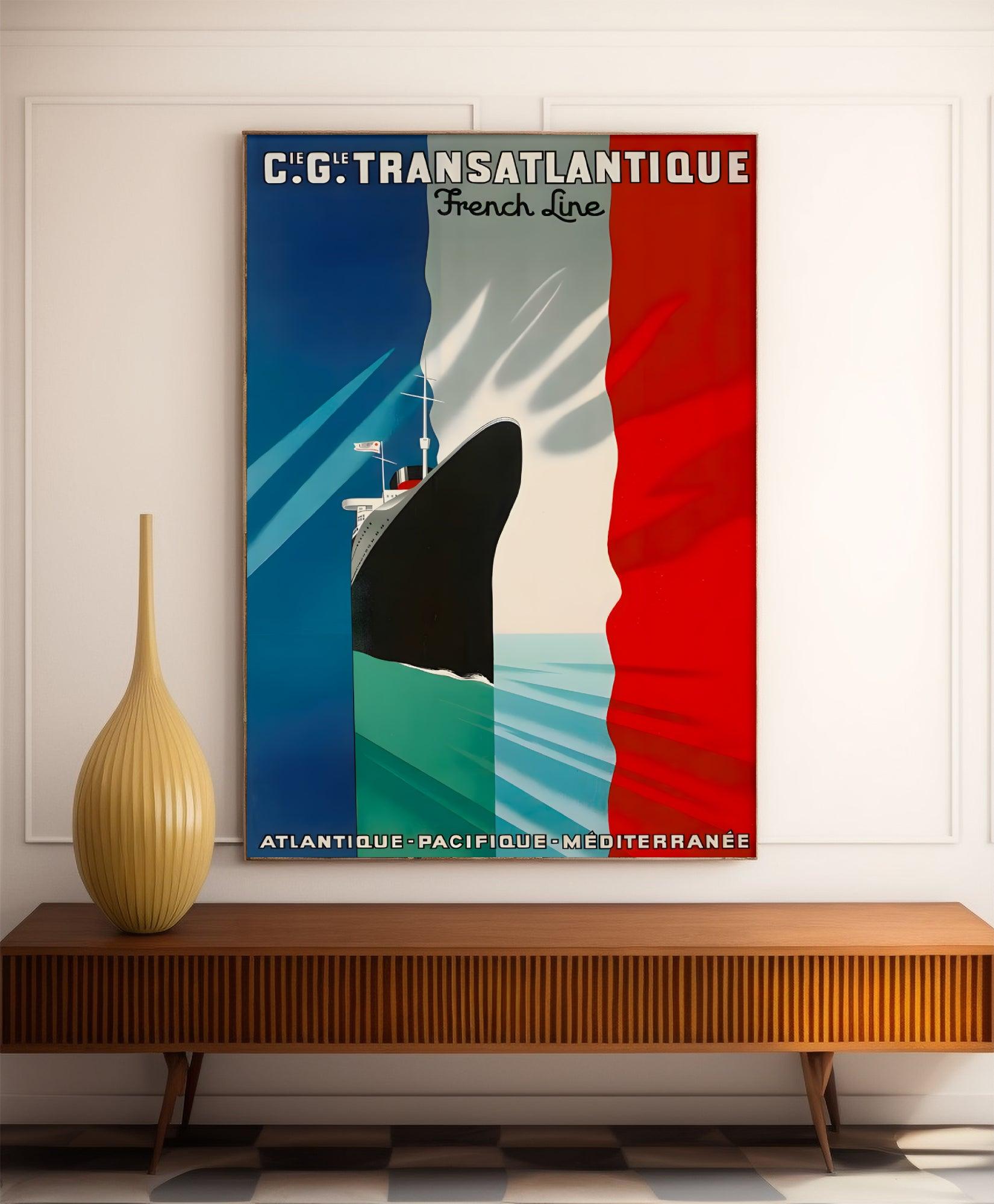 Affiche bateau vintage "French Line" - Haute Définition - papier mat 230gr/m² - Poster Vintage