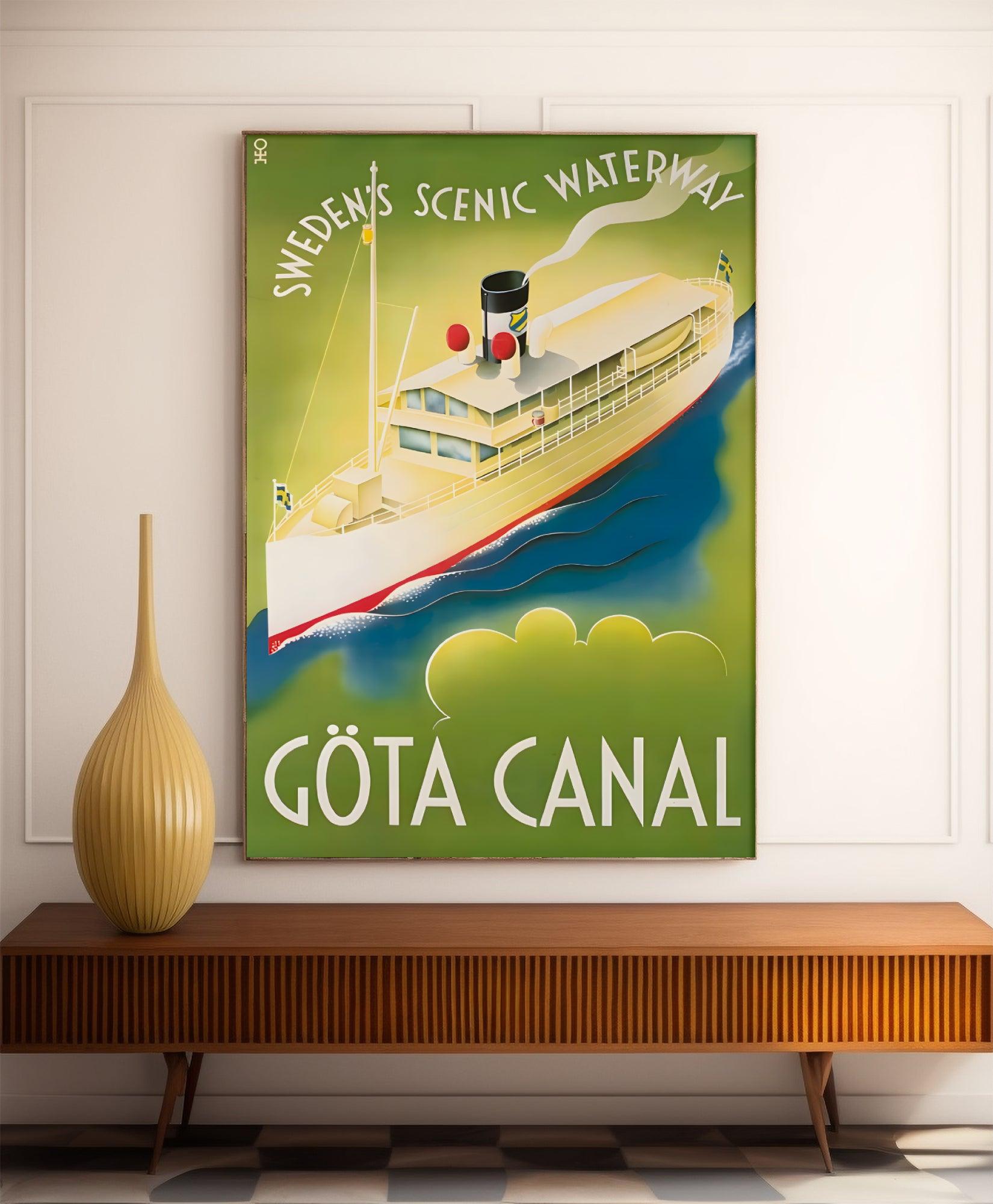 Affiche bateau vintage "Göta Canal" - Haute Définition - papier mat 230gr/m² - Poster Vintage