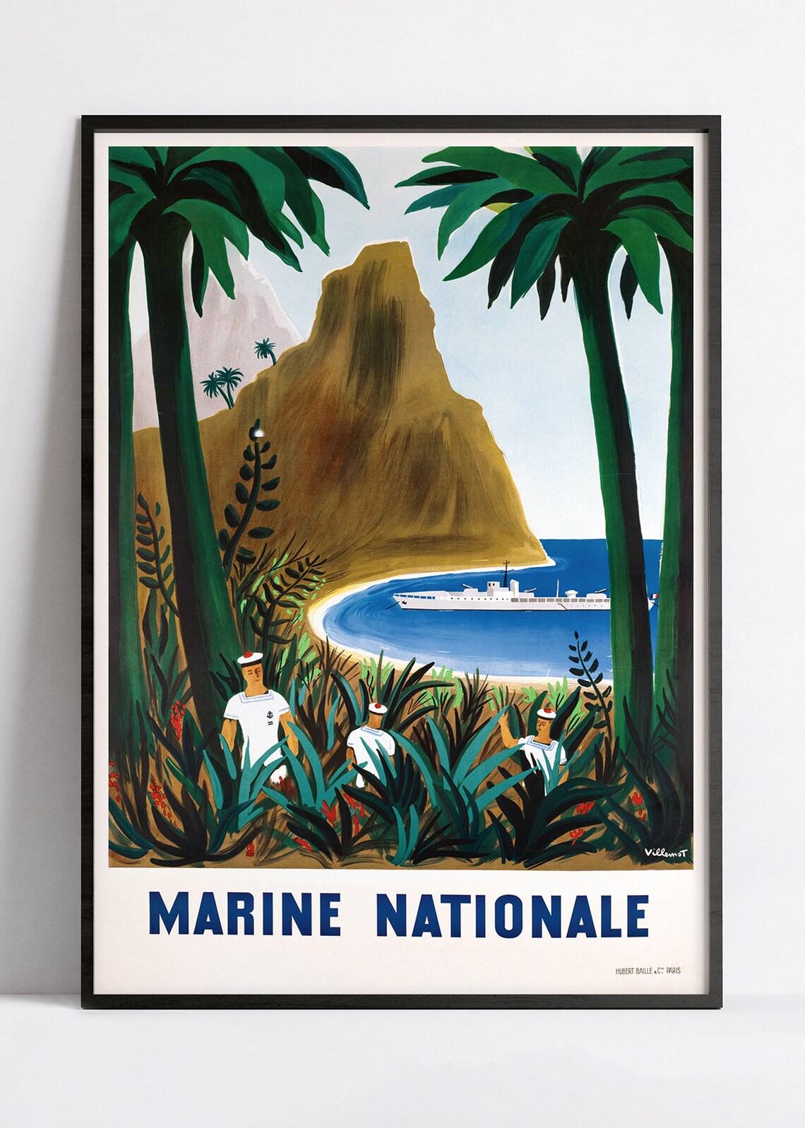 Affiche bateau vintage "Marine Nationale" - Haute Définition - papier mat 230gr/m² - Poster Vintage