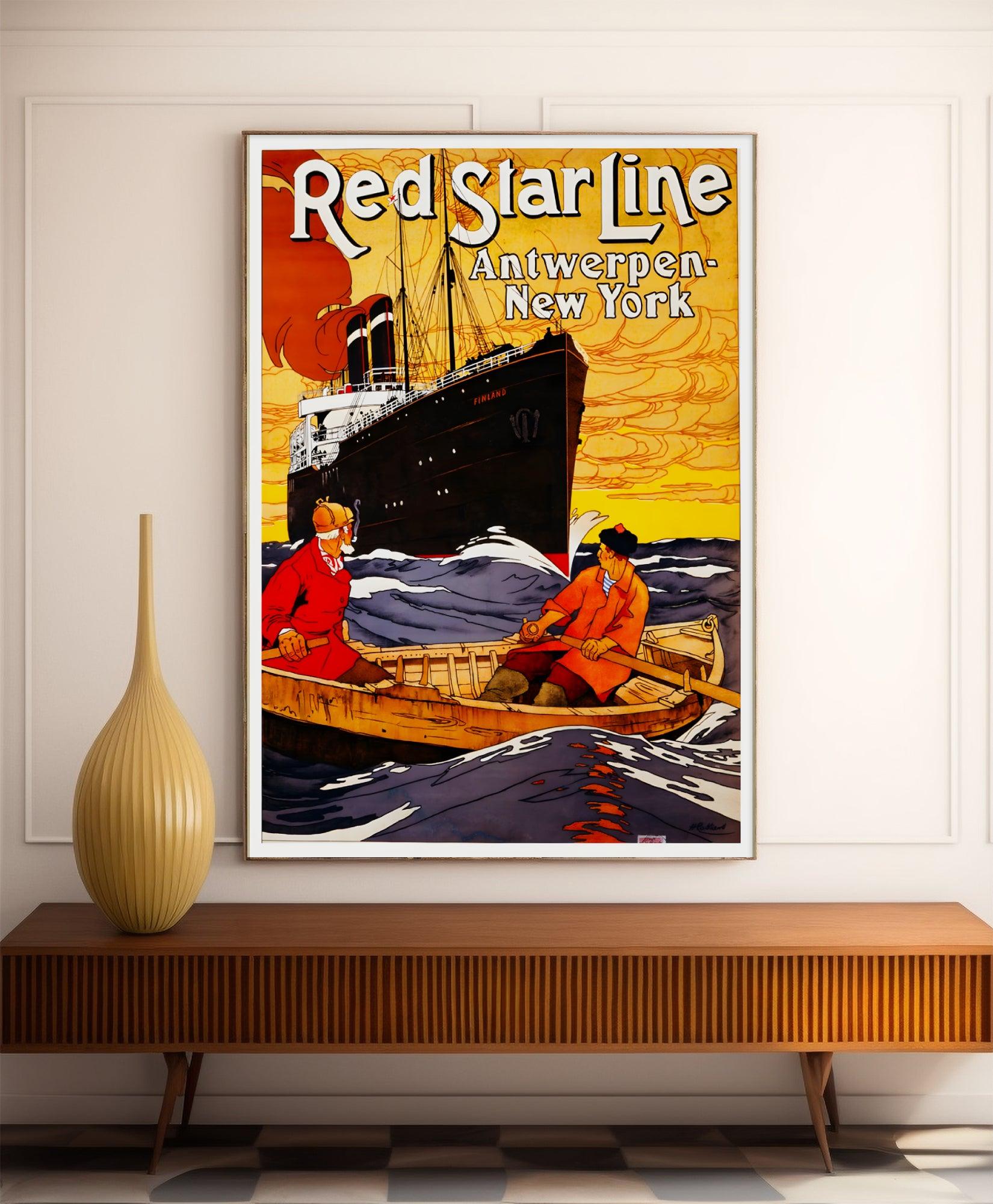 Affiche bateau vintage "Red Star Line" - Henri Cassiers - Haute Définition - papier mat 230gr/m² - Poster Vintage