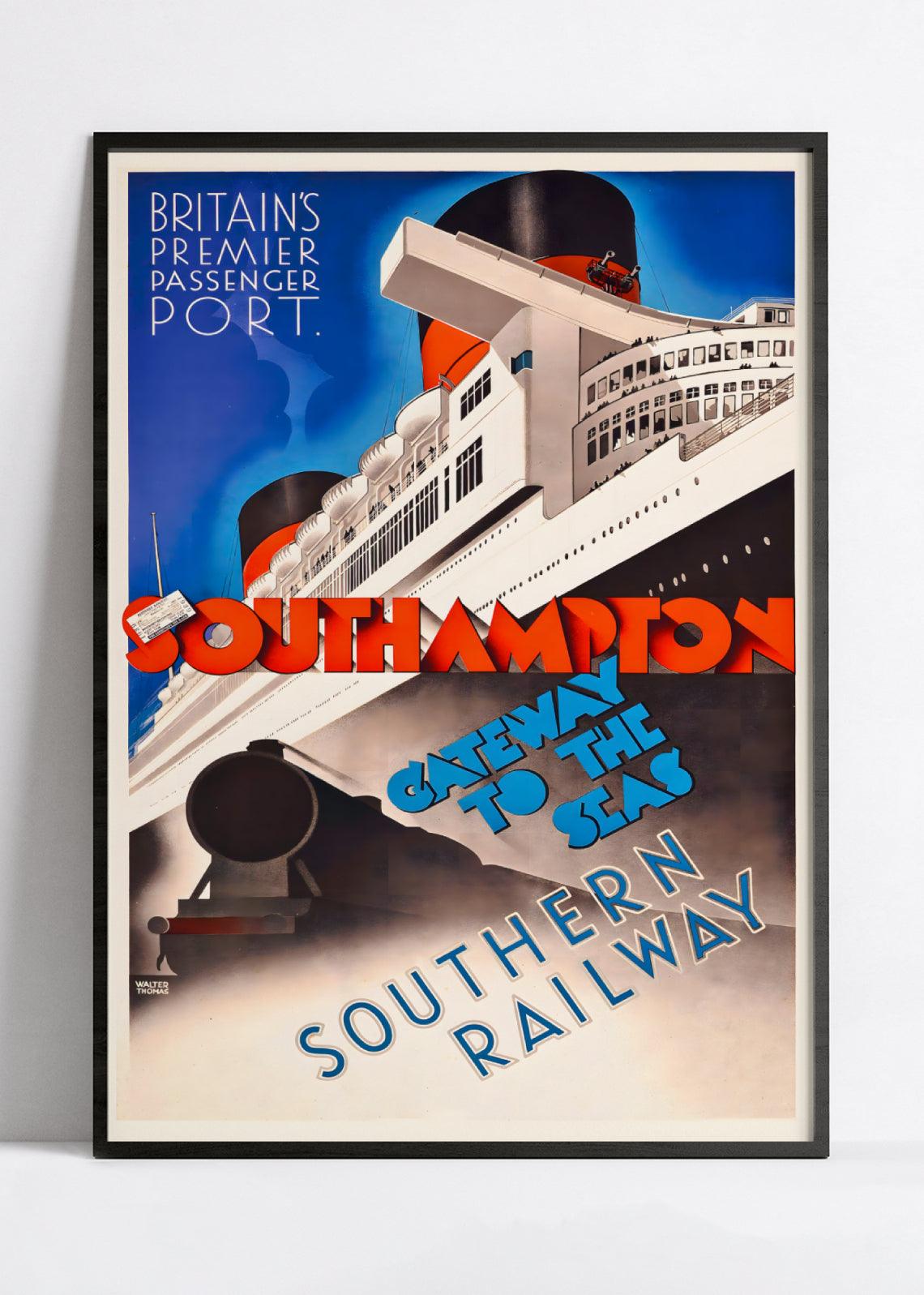 Affiche bateau vintage "Southampton" - Walter Thomas- Haute Définition - papier mat 230gr/m² - Poster Vintage