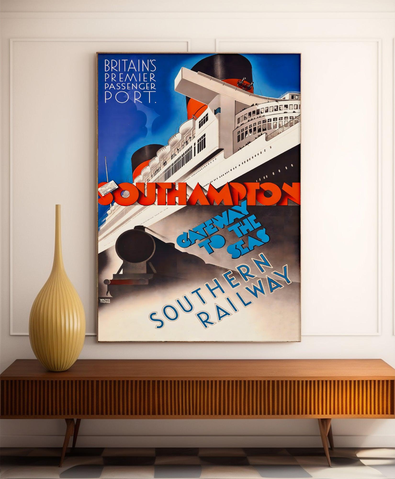 Affiche bateau vintage "Southampton" - Walter Thomas- Haute Définition - papier mat 230gr/m² - Poster Vintage