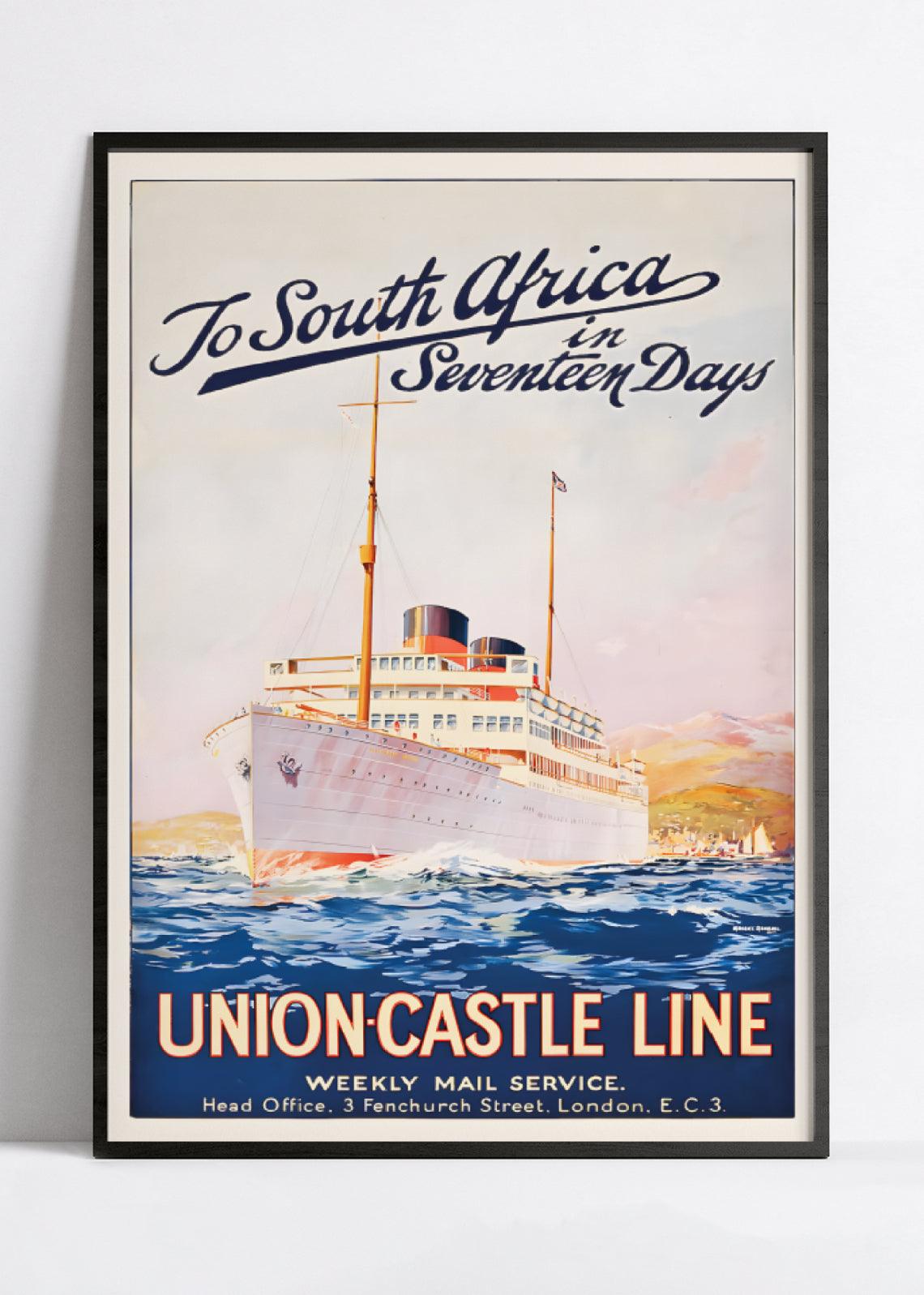 Affiche bateau vintage "Union Castle Line" - Maurice Randall - Haute Définition - papier mat 230gr/m² - Poster Vintage