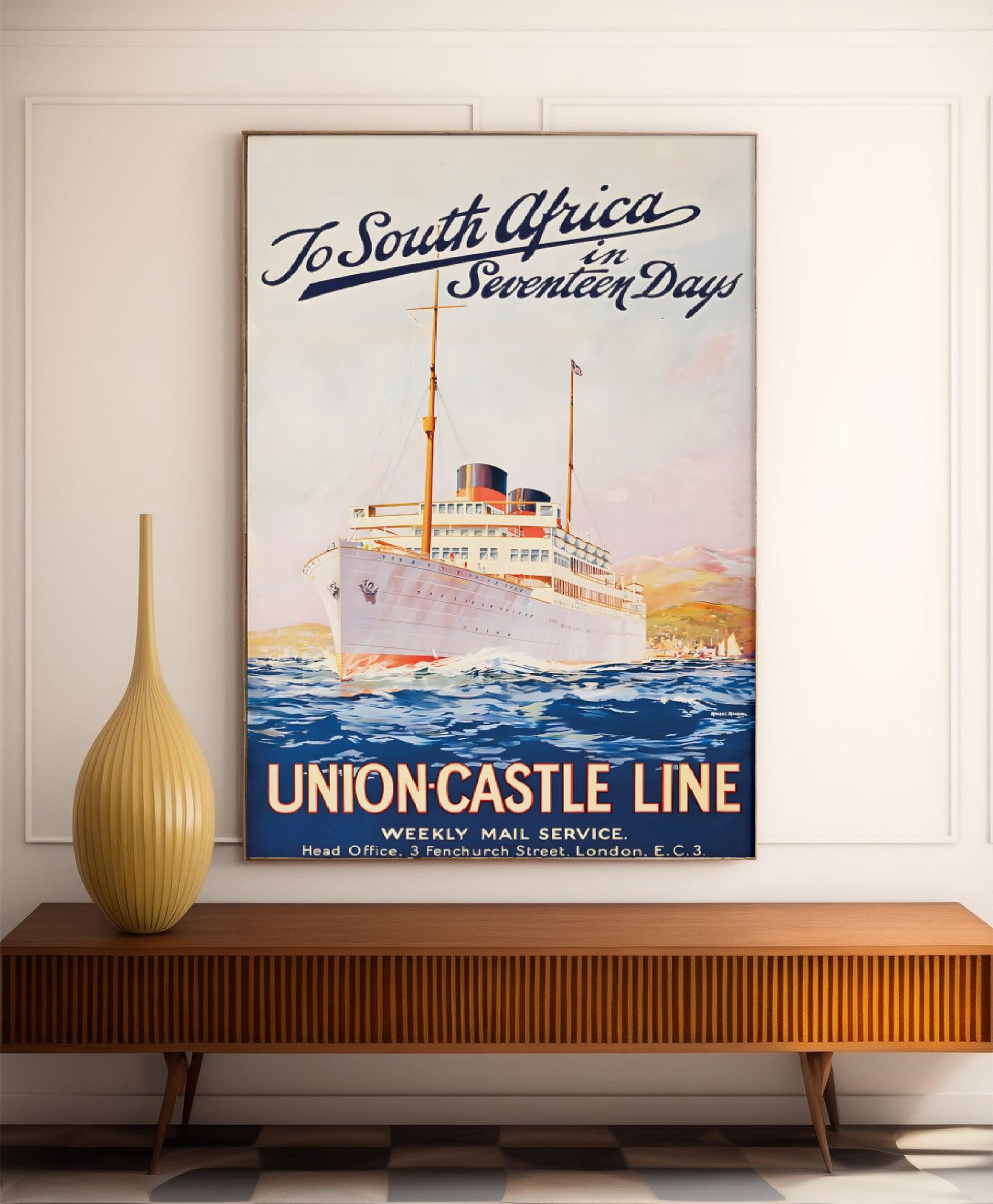 Affiche bateau vintage "Union Castle Line" - Maurice Randall - Haute Définition - papier mat 230gr/m² - Poster Vintage