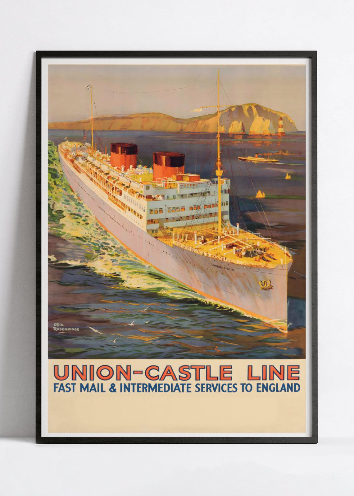 Affiche bateau vintage "Union Castle Line" - Odin Rosenvinge - Haute Définition - papier mat 230gr/m² - Poster Vintage