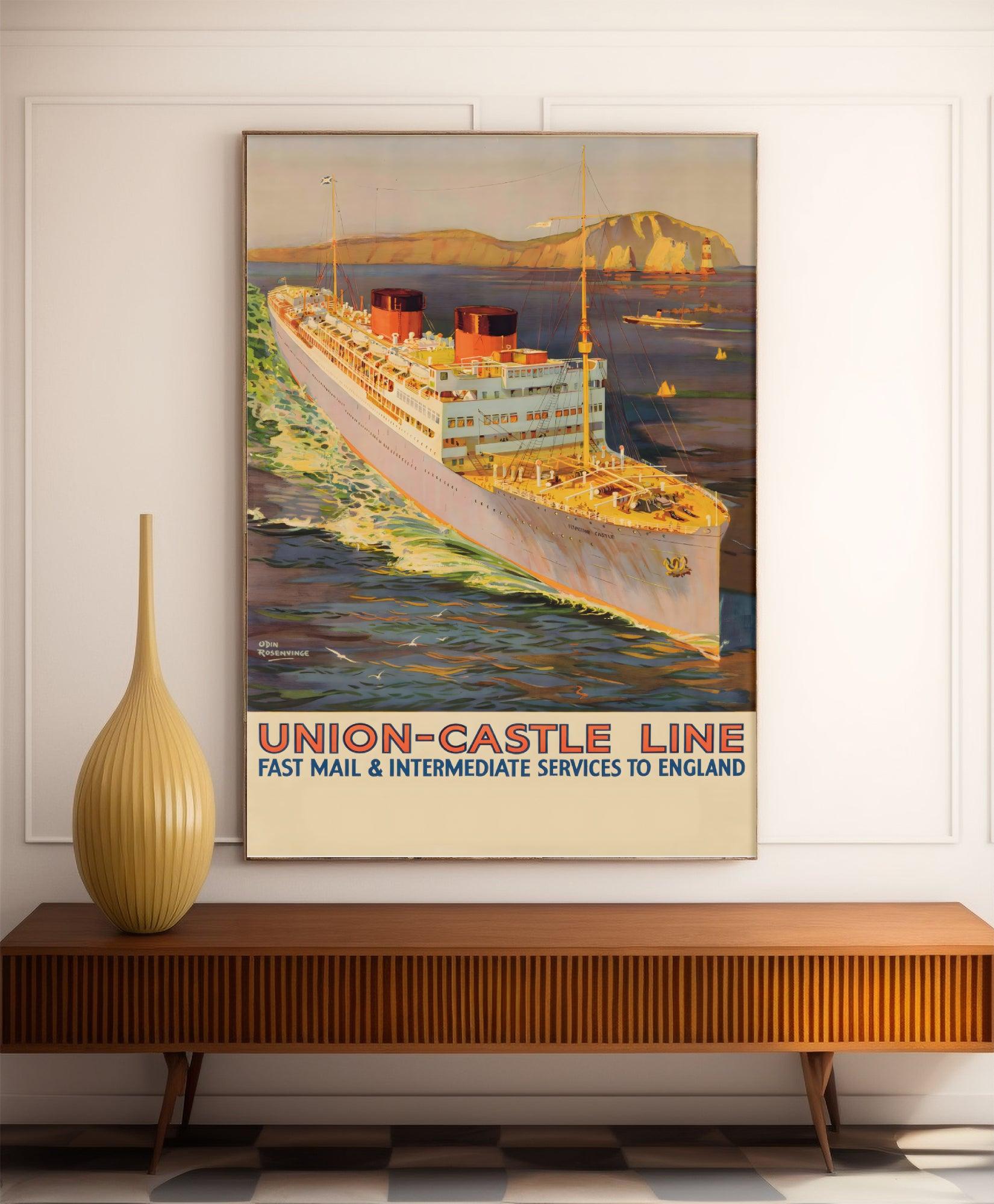 Affiche bateau vintage "Union Castle Line" - Odin Rosenvinge - Haute Définition - papier mat 230gr/m² - Poster Vintage