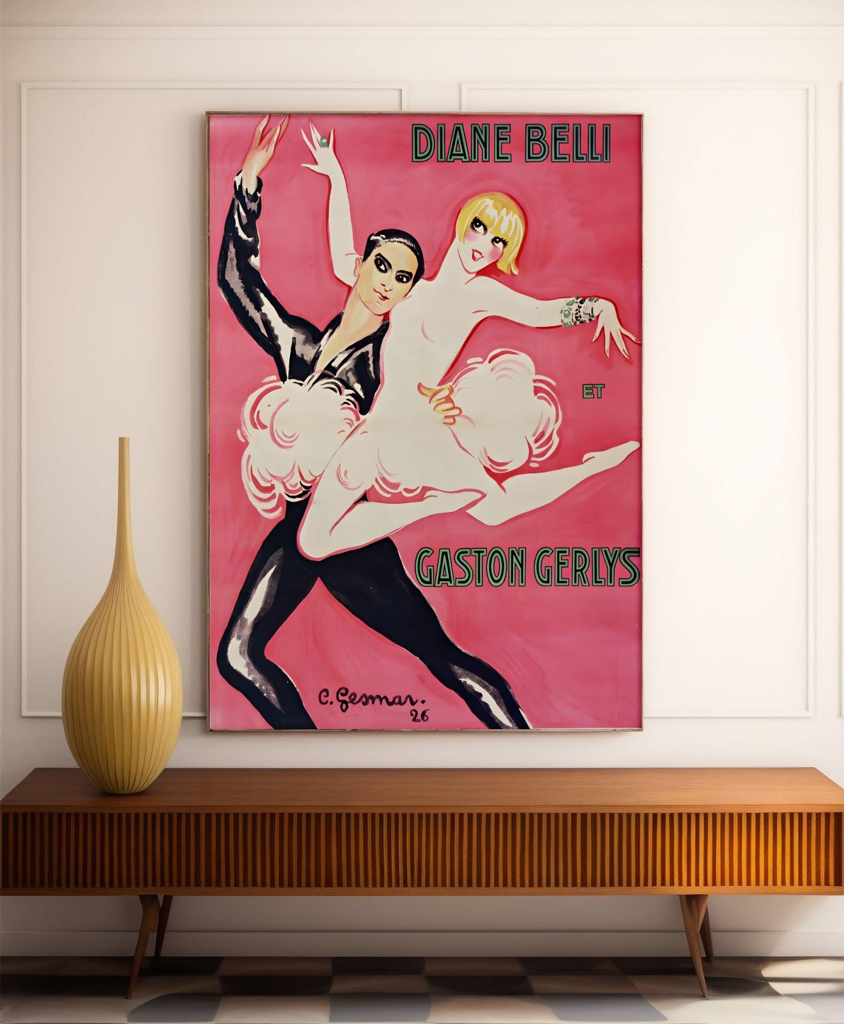 Affiche cabaret vintage "Diane et Gaston" - Charles Gesmar - Haute Définition - papier mat 230gr/m² - Poster Vintage