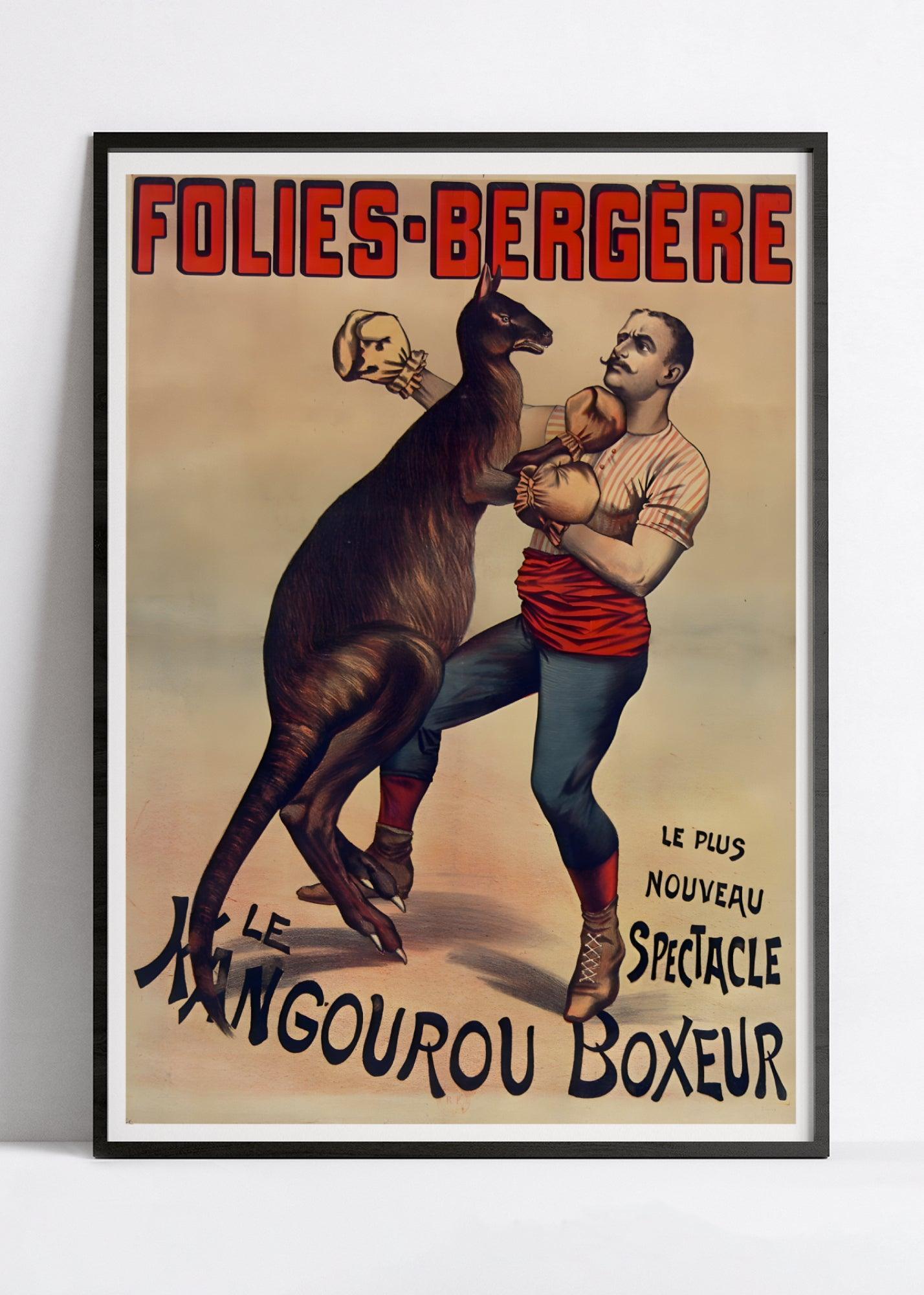 Affiche cabaret vintage "Folies Bergère - Kangourou Boxeur" - Haute Définition - papier mat 230gr/m² - Poster Vintage