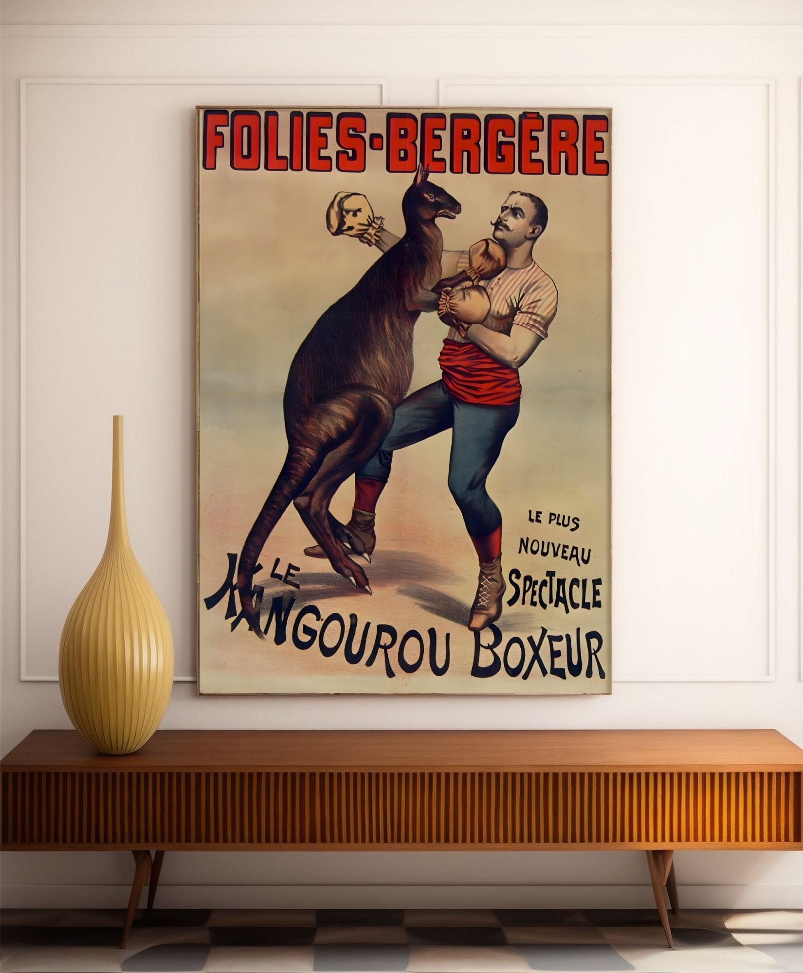 Affiche cabaret vintage "Folies Bergère - Kangourou Boxeur" - Haute Définition - papier mat 230gr/m² - Poster Vintage