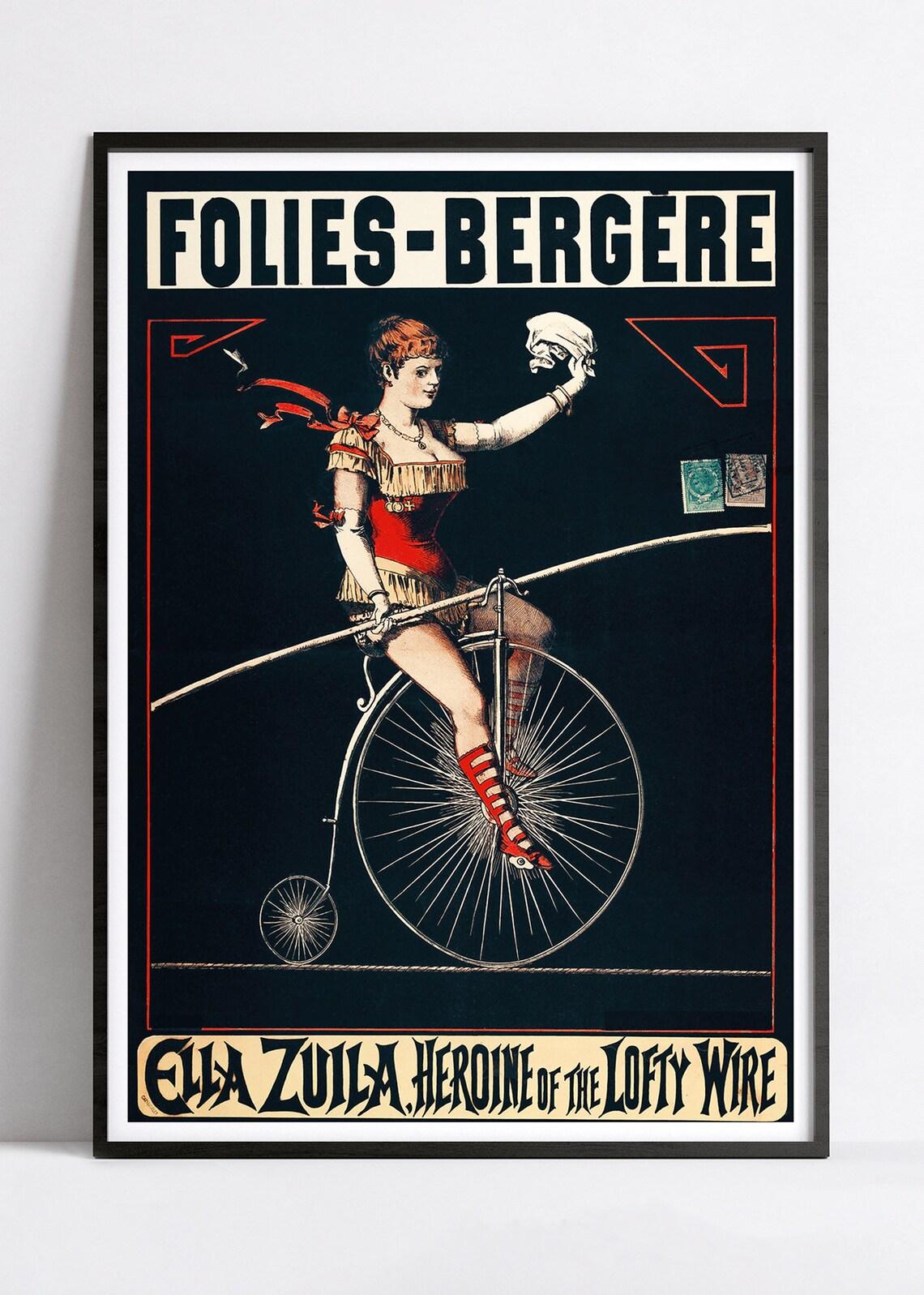 Affiche cabaret vintage "Folies Bergères - Ella Zuila" - Art Nouveau - Haute Définition - papier mat 230gr/m² - Poster Vintage