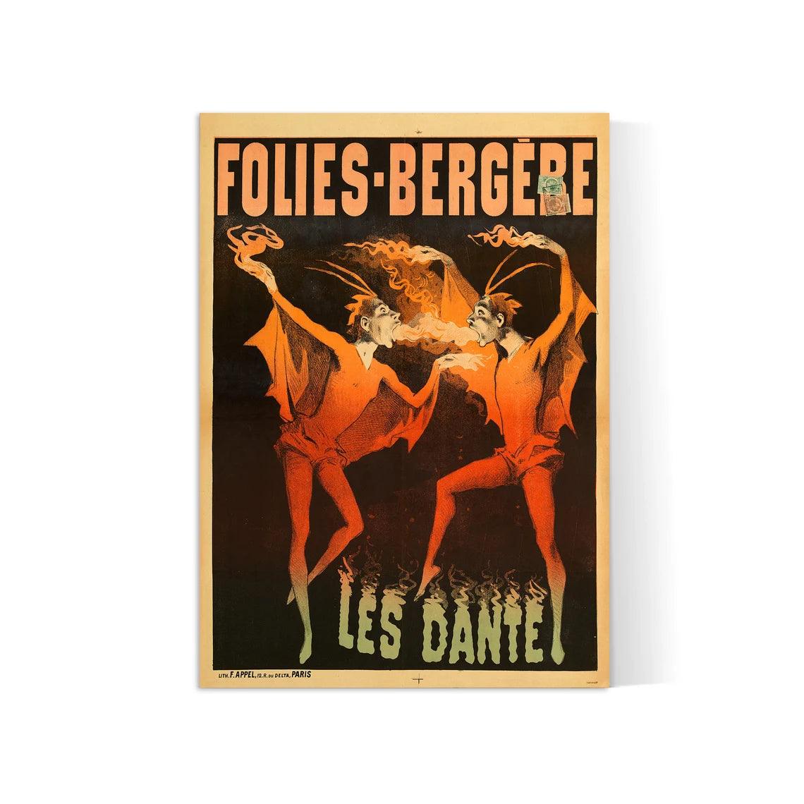 Affiche cabaret vintage "Folies Bergères - Les Dante" - Art Nouveau - Haute Définition - papier mat 230gr/m² - Poster Vintage