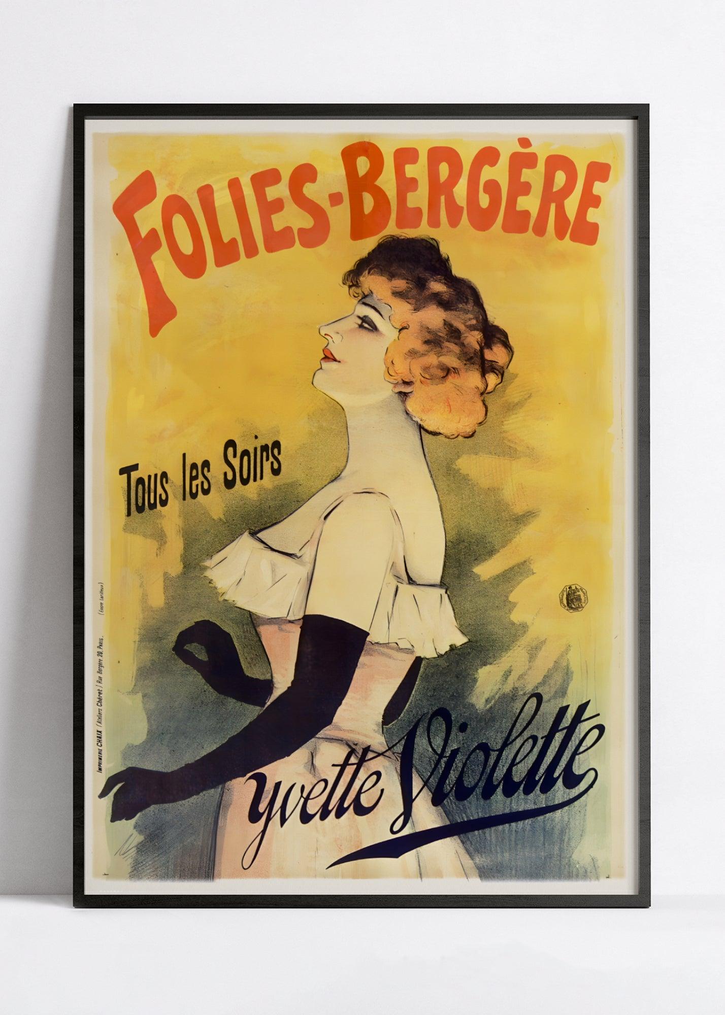 Affiche cabaret vintage "Folies Bergères : Yvette Violette" - Haute Définition - papier mat 230gr/m² - Poster Vintage